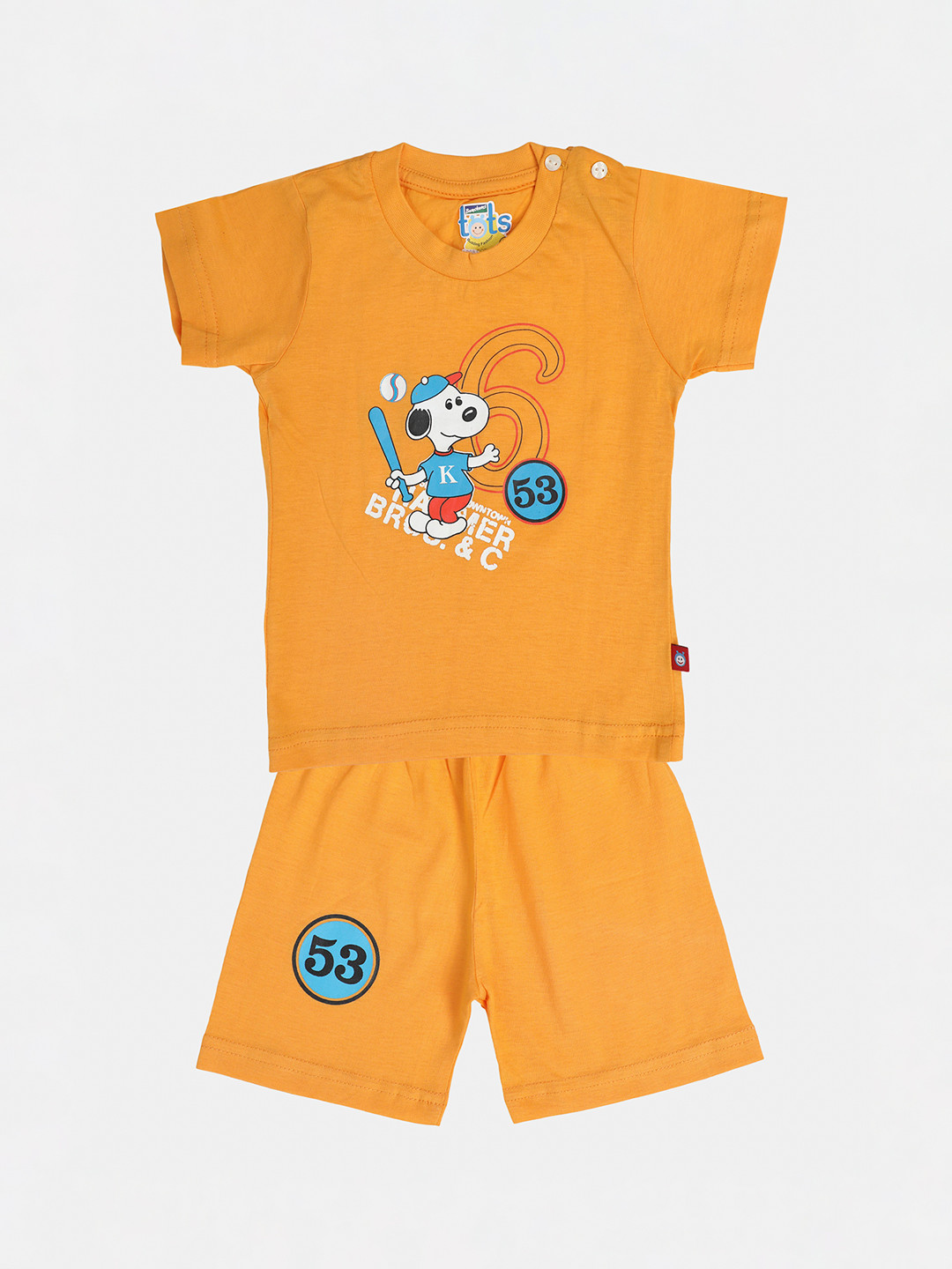 

Bumchums Unisex Kids Assorted Printed Pure Cotton T-shirt With Shorts, Orange