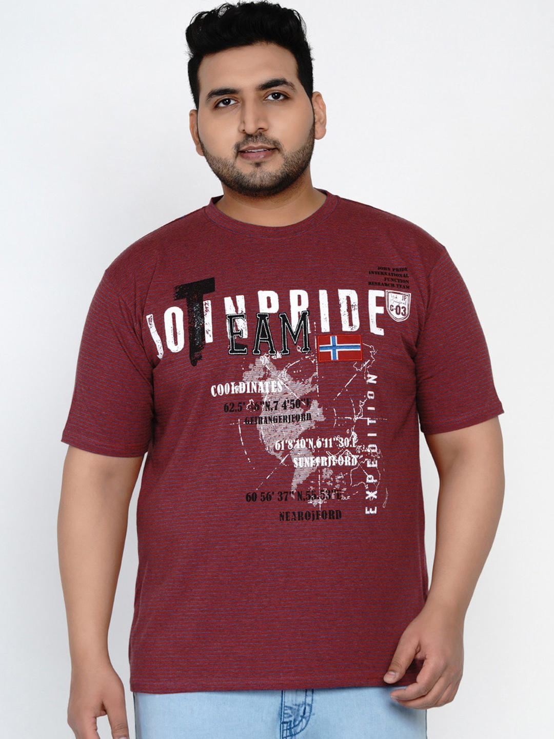 

John Pride Plus Size Printed Round Neck T-shirt, Maroon