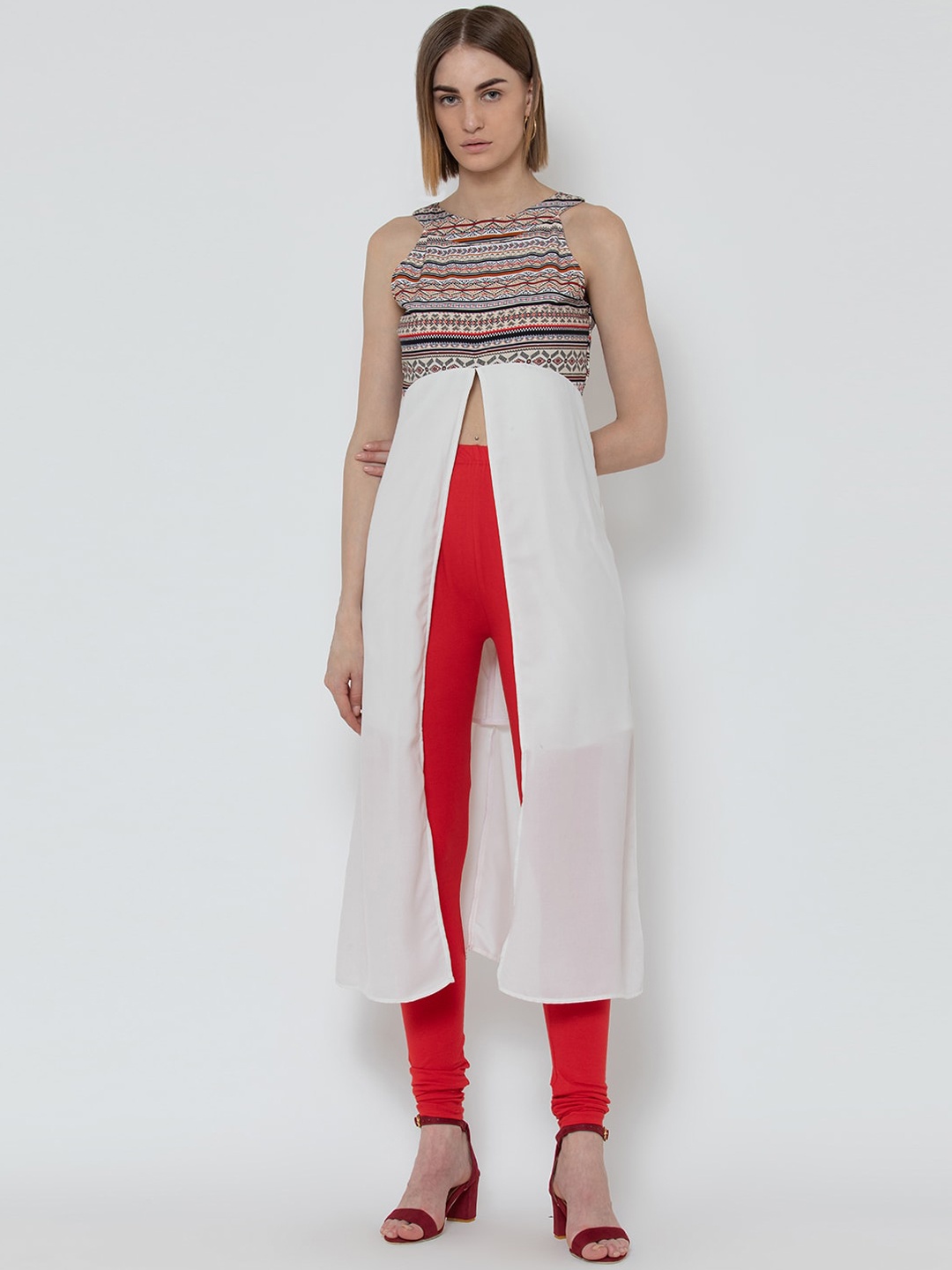 

DODO & MOA Off-White Printed High Slit A-Line Kurta