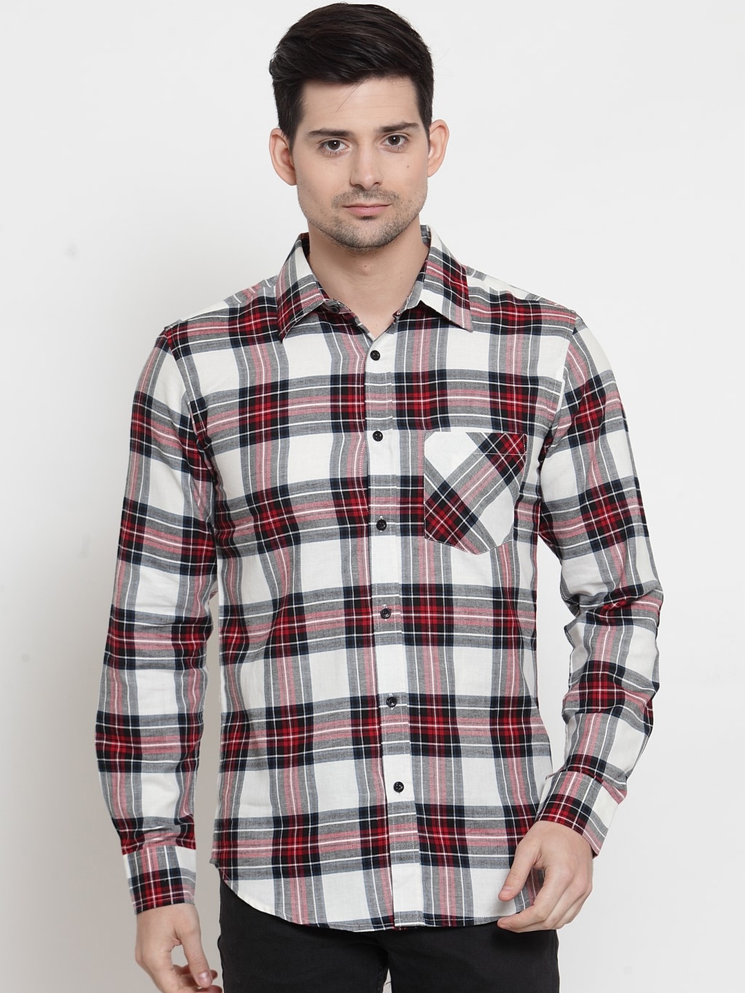 

Purple State Men White Slim Fit Checked Casual Shirt