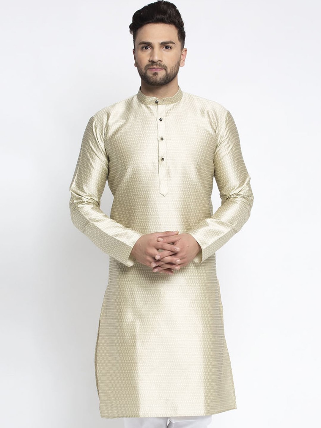 

Jompers Men Beige Woven Design Thread Work Kurta