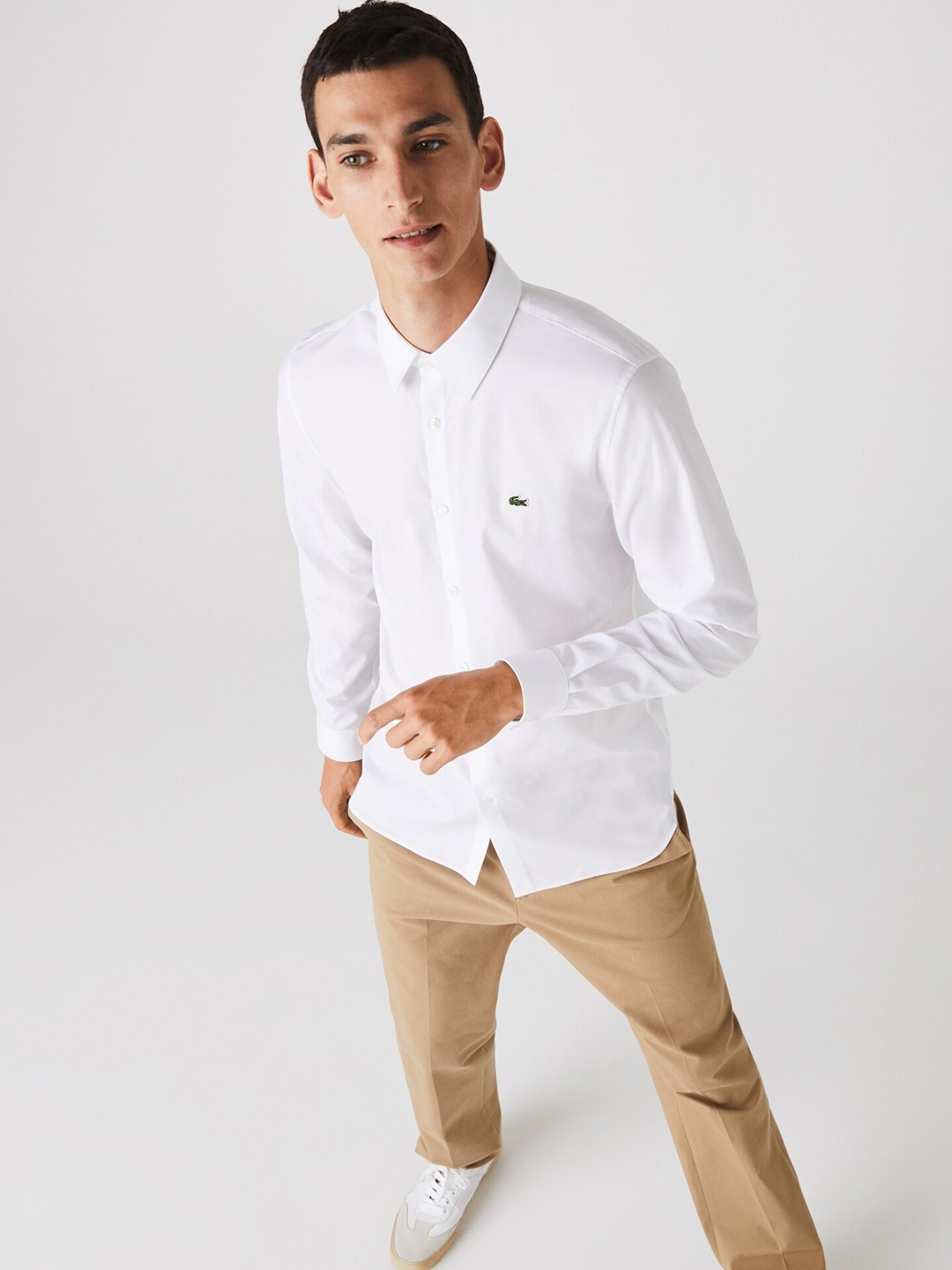 

Lacoste Men White Slim Fit Solid Pure Cotton Casual Shirt