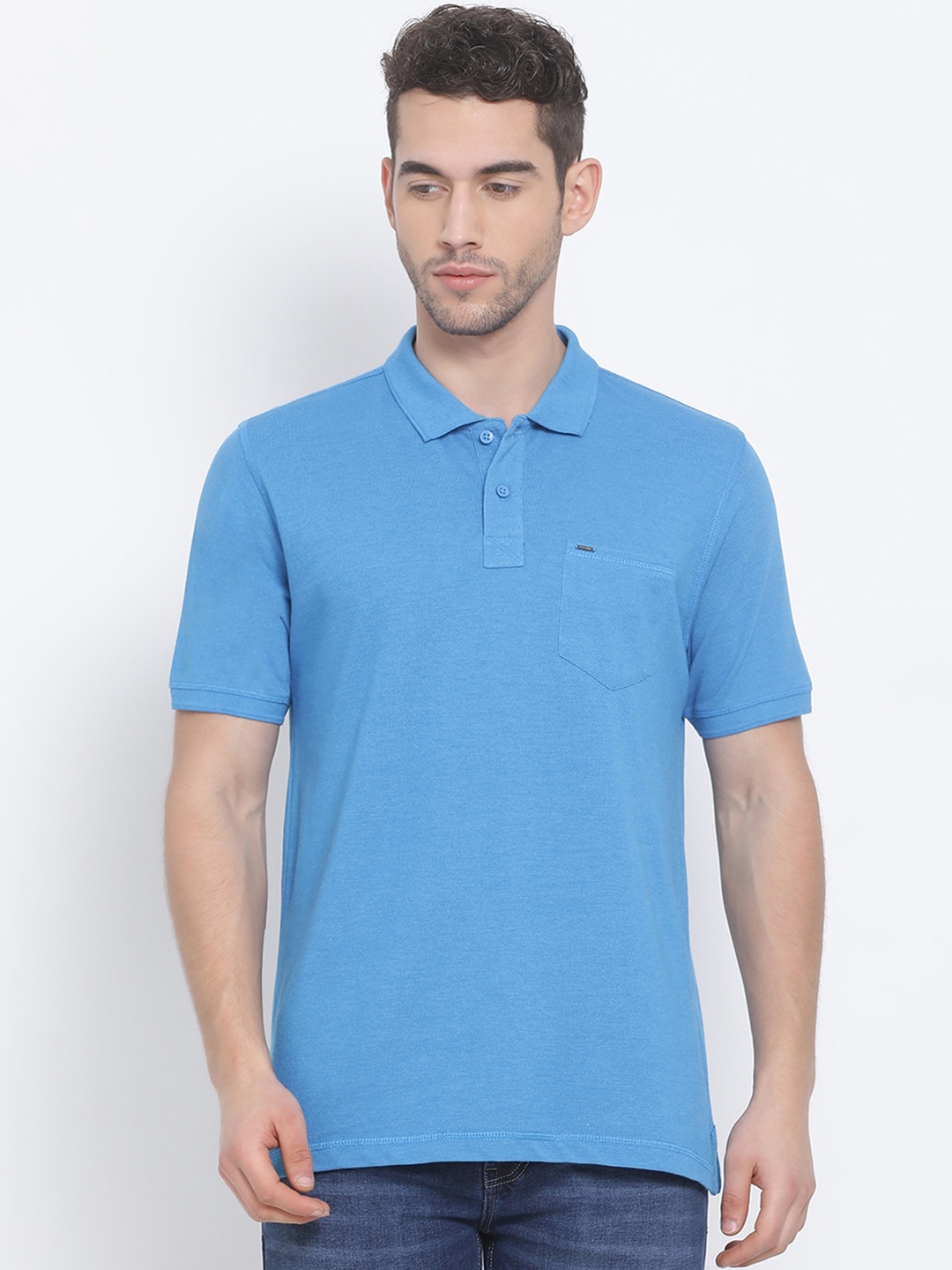 

Richlook Men Turquoise Blue Solid Polo Collar T-shirt