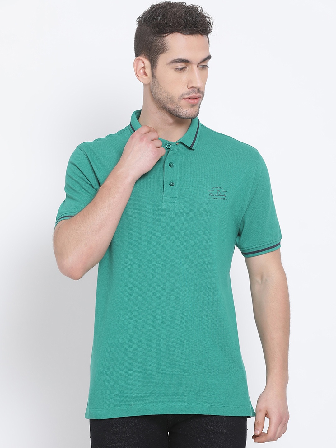 

Richlook Men Green Solid Polo Collar T-shirt