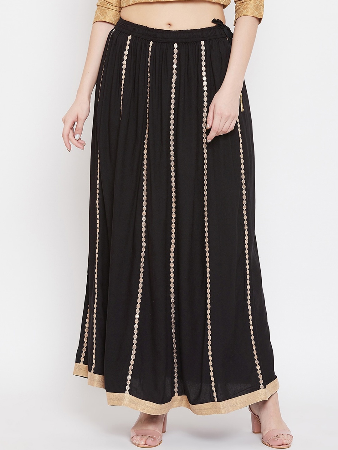 

Clora Creation Women Black & Gold-Coloured Embellished Flared Maxi Skirt