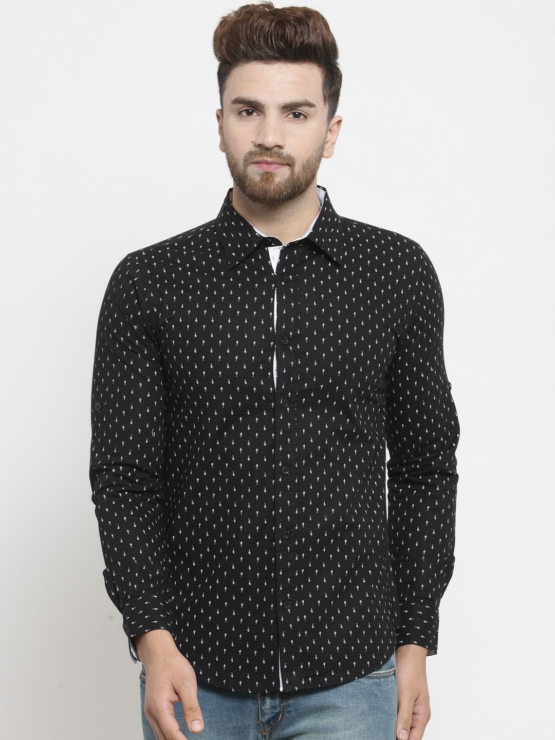 

Purple State Men Black Slim Fit Printed Casual Shirt