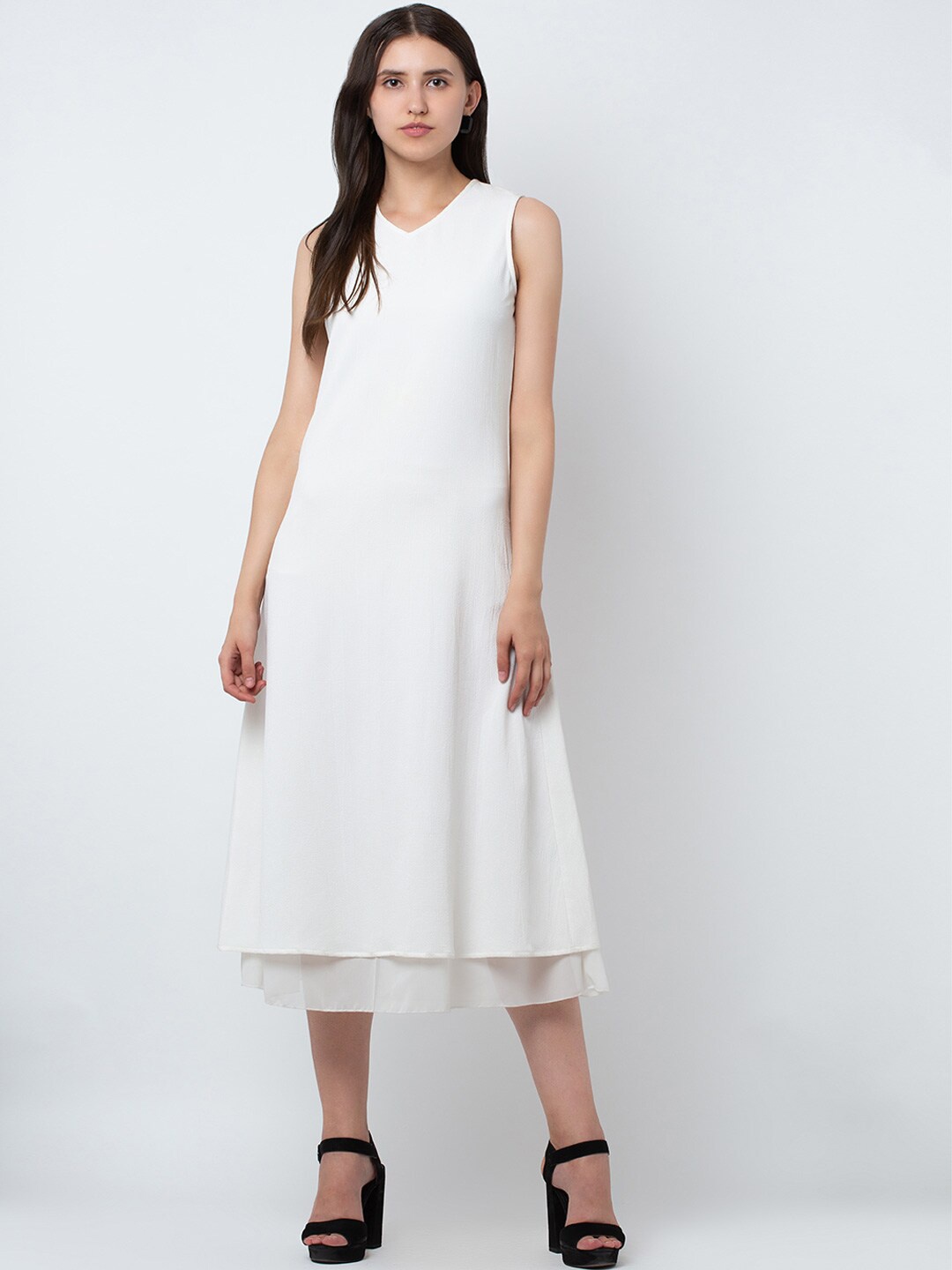 

DODO & MOA White A-Line Midi Dress