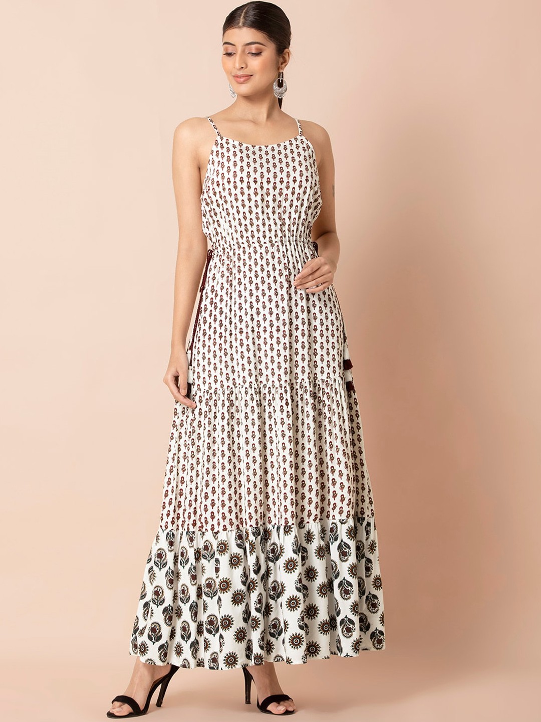

INDYA Women White & Maroon Floral Kurta