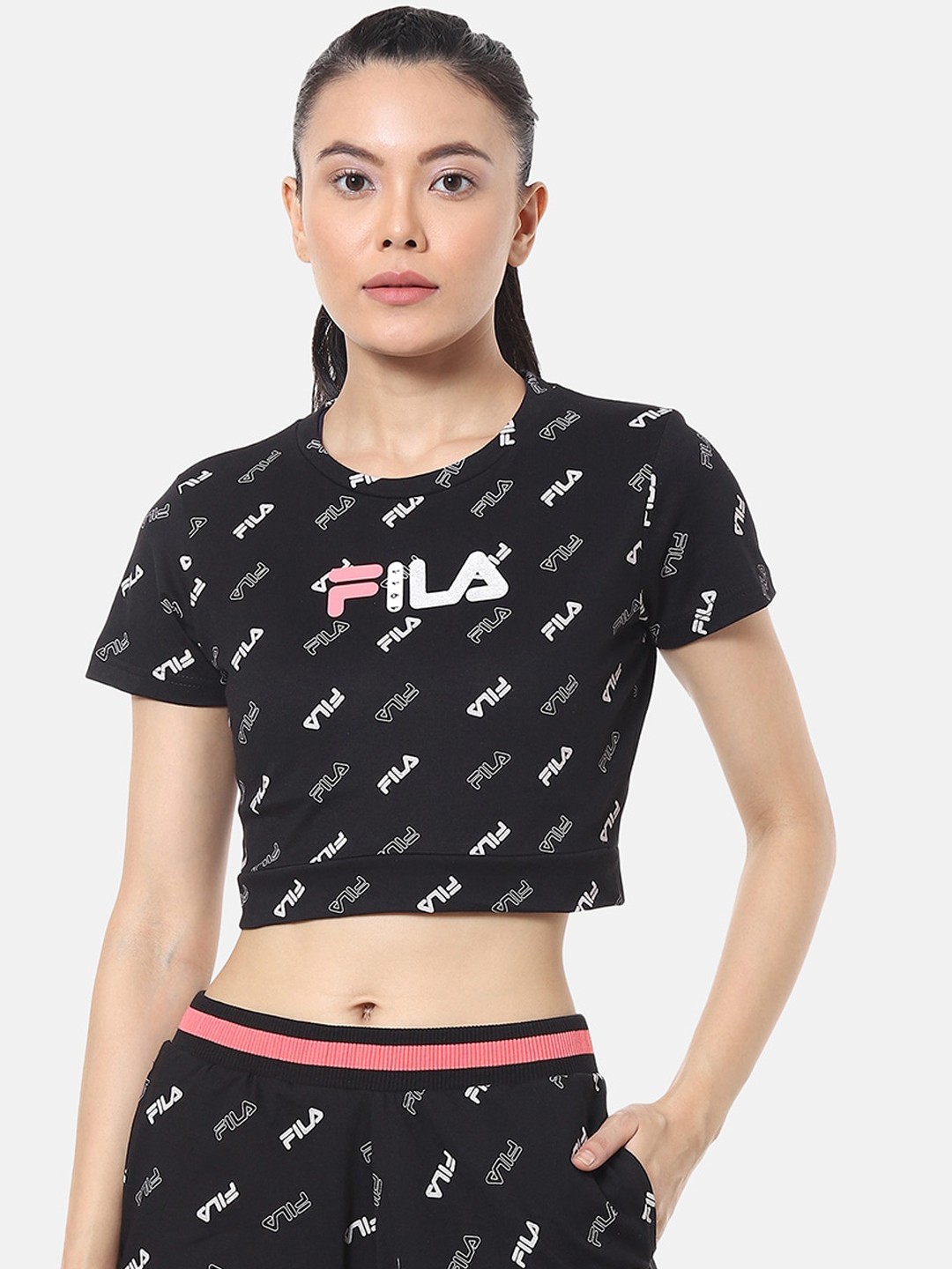 

FILA Black Brand Logo Printed Regular Crop Top