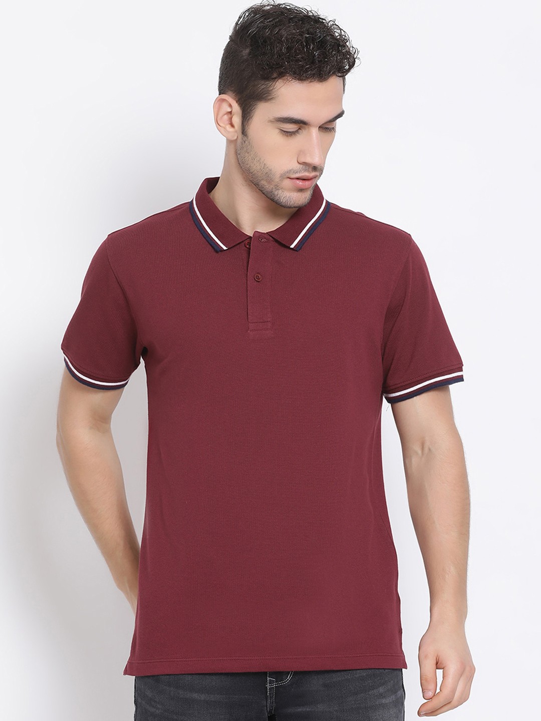 

Richlook Men Maroon Solid Polo Collar T-shirt