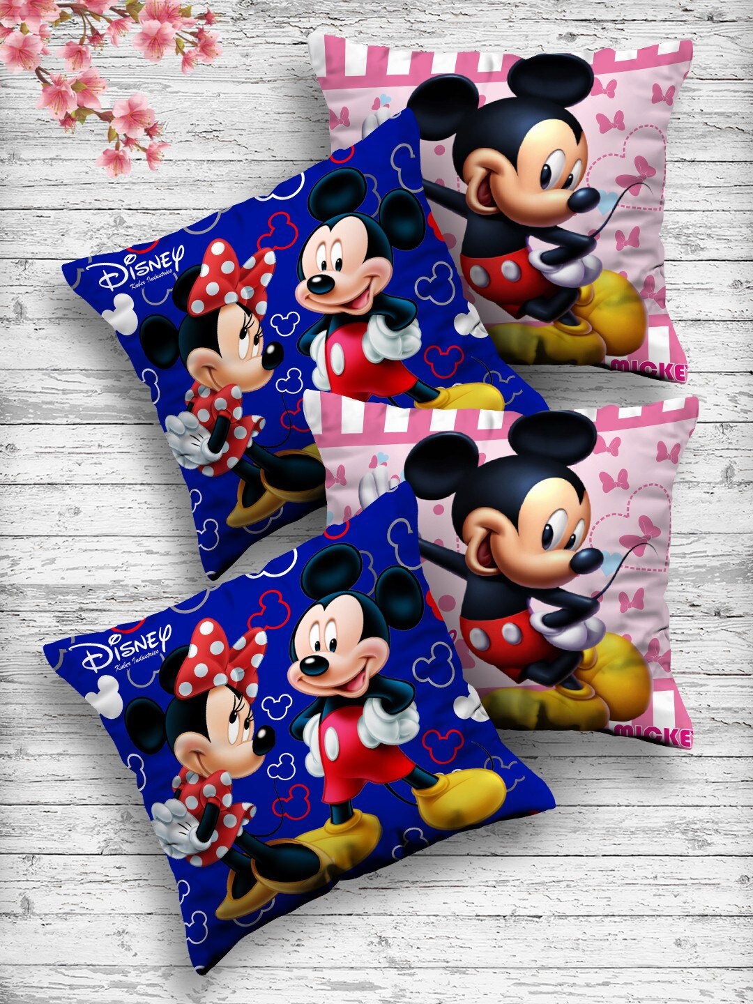 

Kuber Industries Set Of 4 Disney Printed Reversible Cushions, Pink