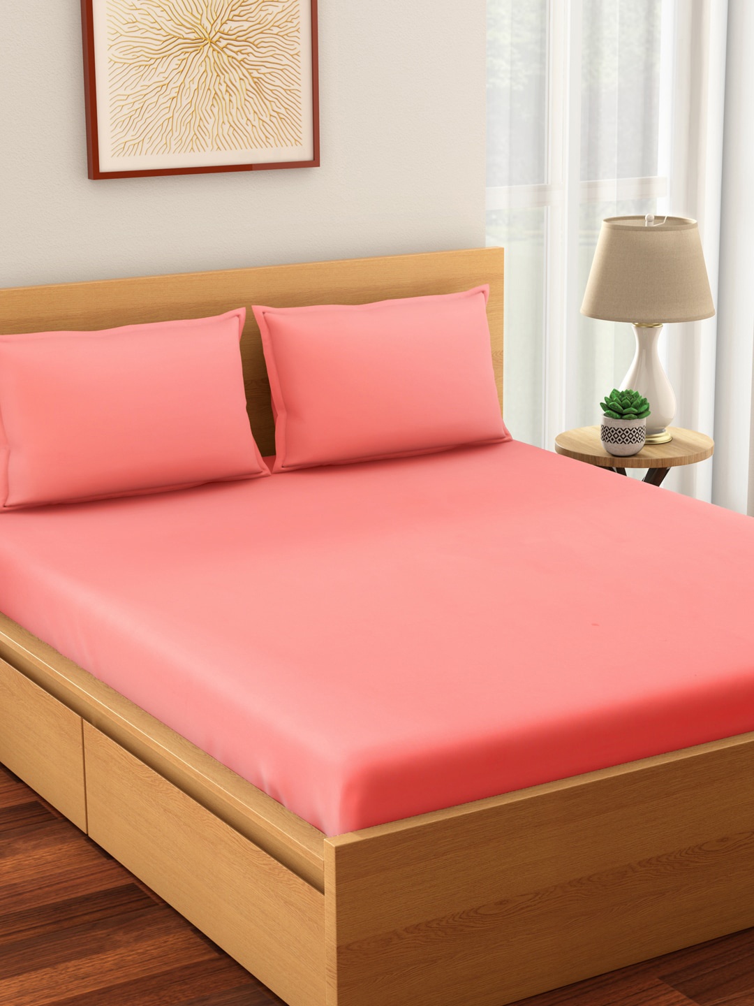 

Living scapes by Pantaloons Peach 210 TC Cotton Queen Bedsheet With 2 Pillow Covers