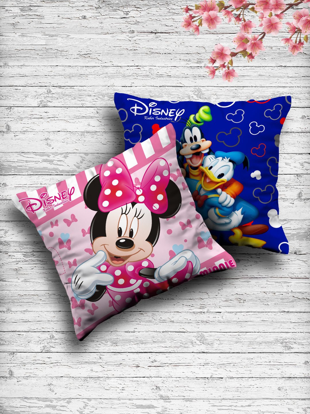 Kuber Industries Set Of 2 Disney Printed Reversible Cushions, Blue