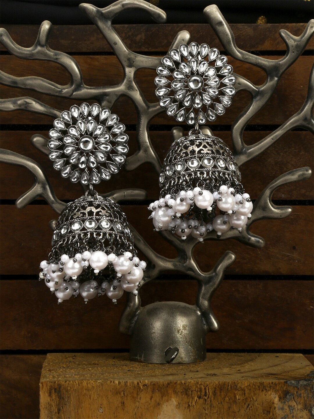 

Fabstreet Silver-Toned Contemporary Jhumkas