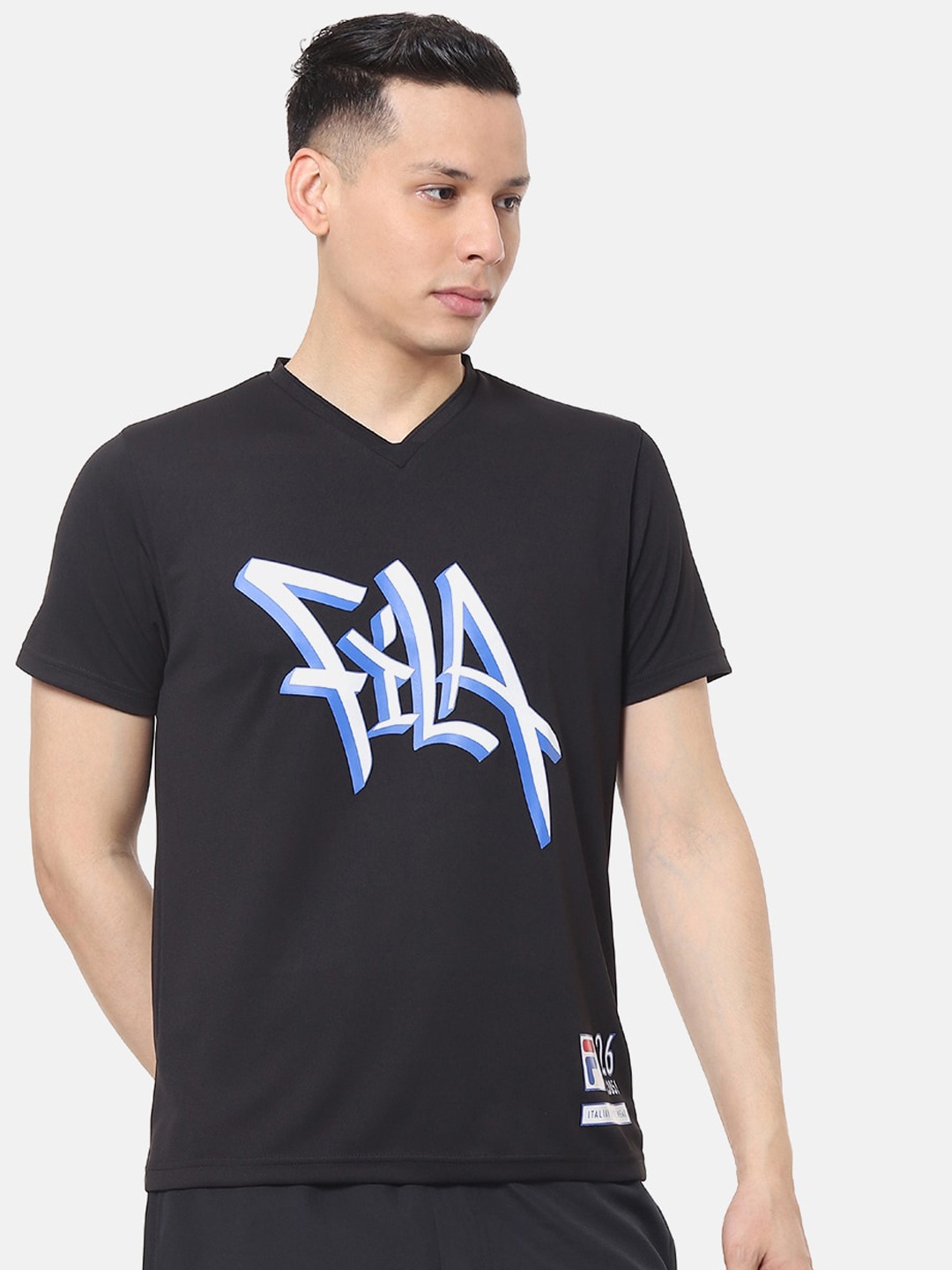 

FILA Men Black Printed V-Neck T-shirt
