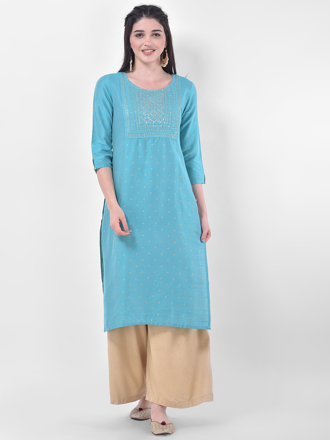

Span Women Blue Ethnic Motifs Yoke Design Thread Work Kurta