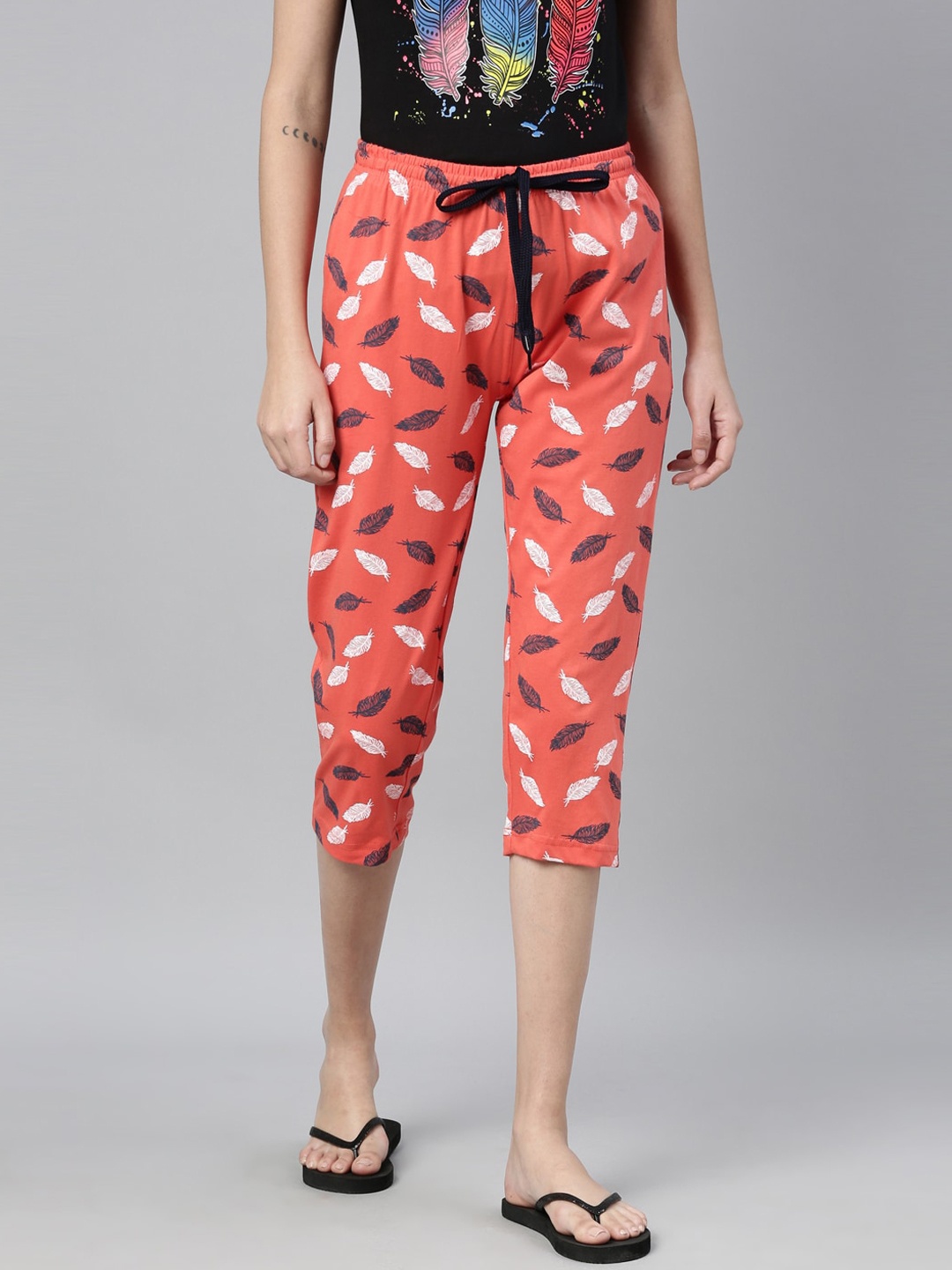 

Kryptic Women Conversational Printed Pure Cotton Relaxed Fit Capris, Orange
