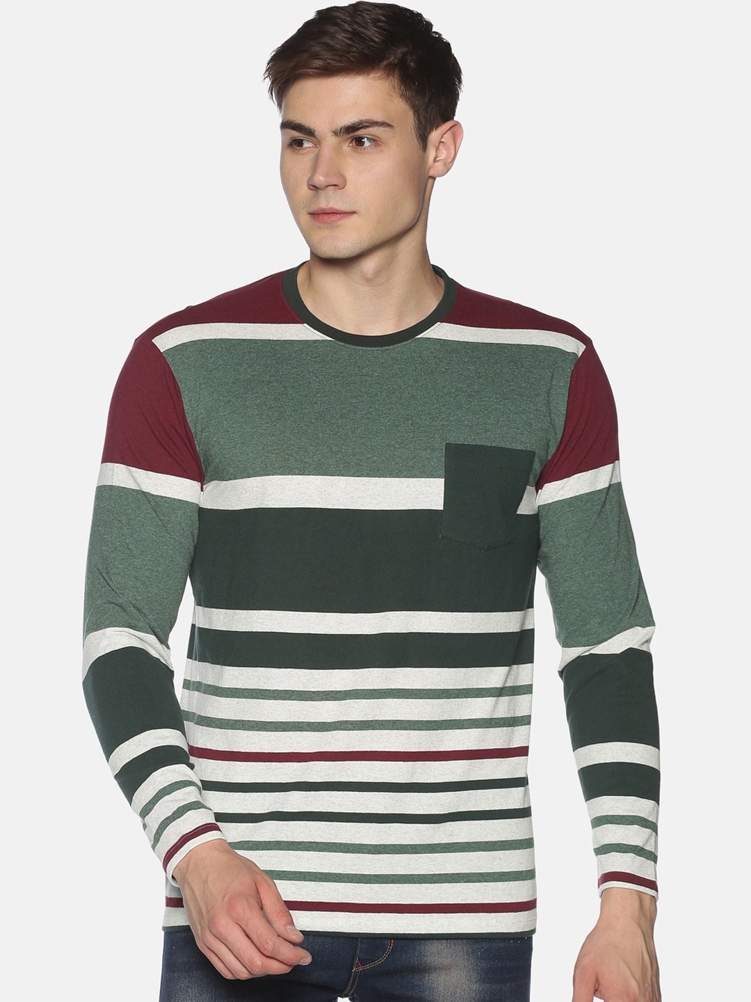

UrGear Men Multicoloured Striped Round Neck T-shirt, Multi