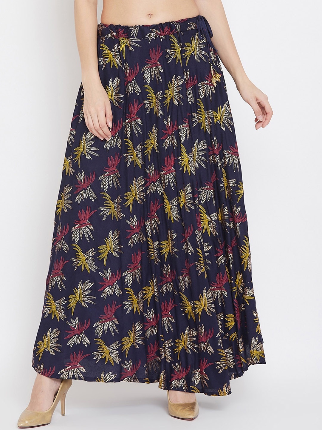 Clora Creation Women Navy Blue & Purple Printed Flared Maxi Skirt