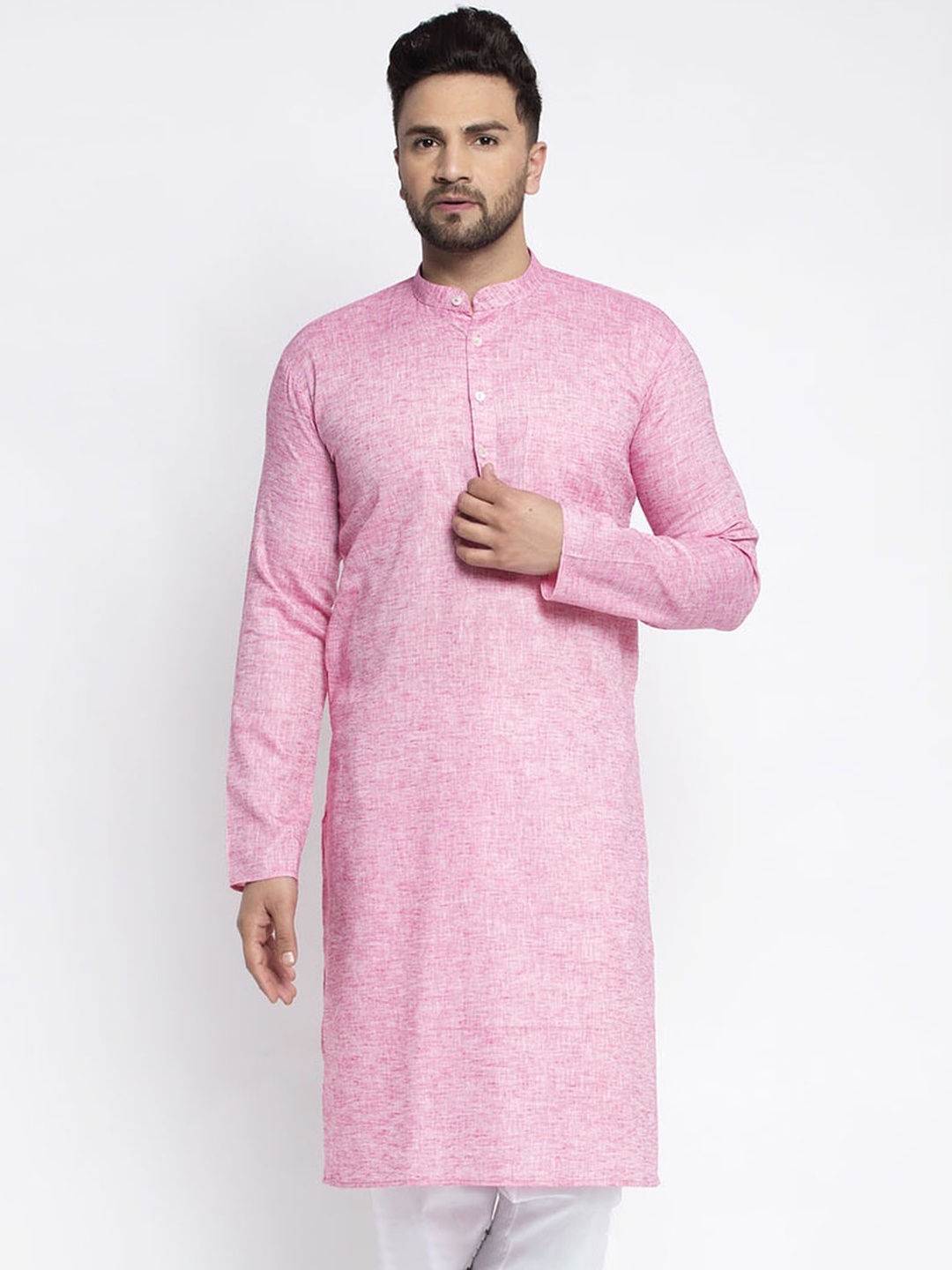 Jompers Men Pink Yoke Design Thread Work Kurta