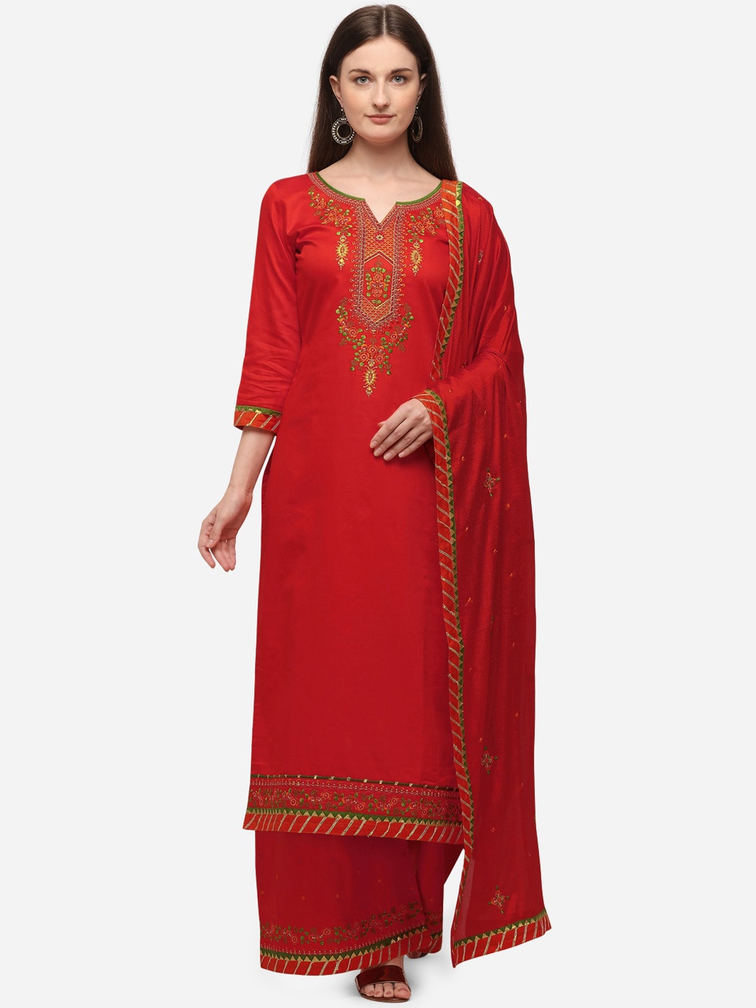

SheWill Red & Green Silk Blend Unstitched Dress Material