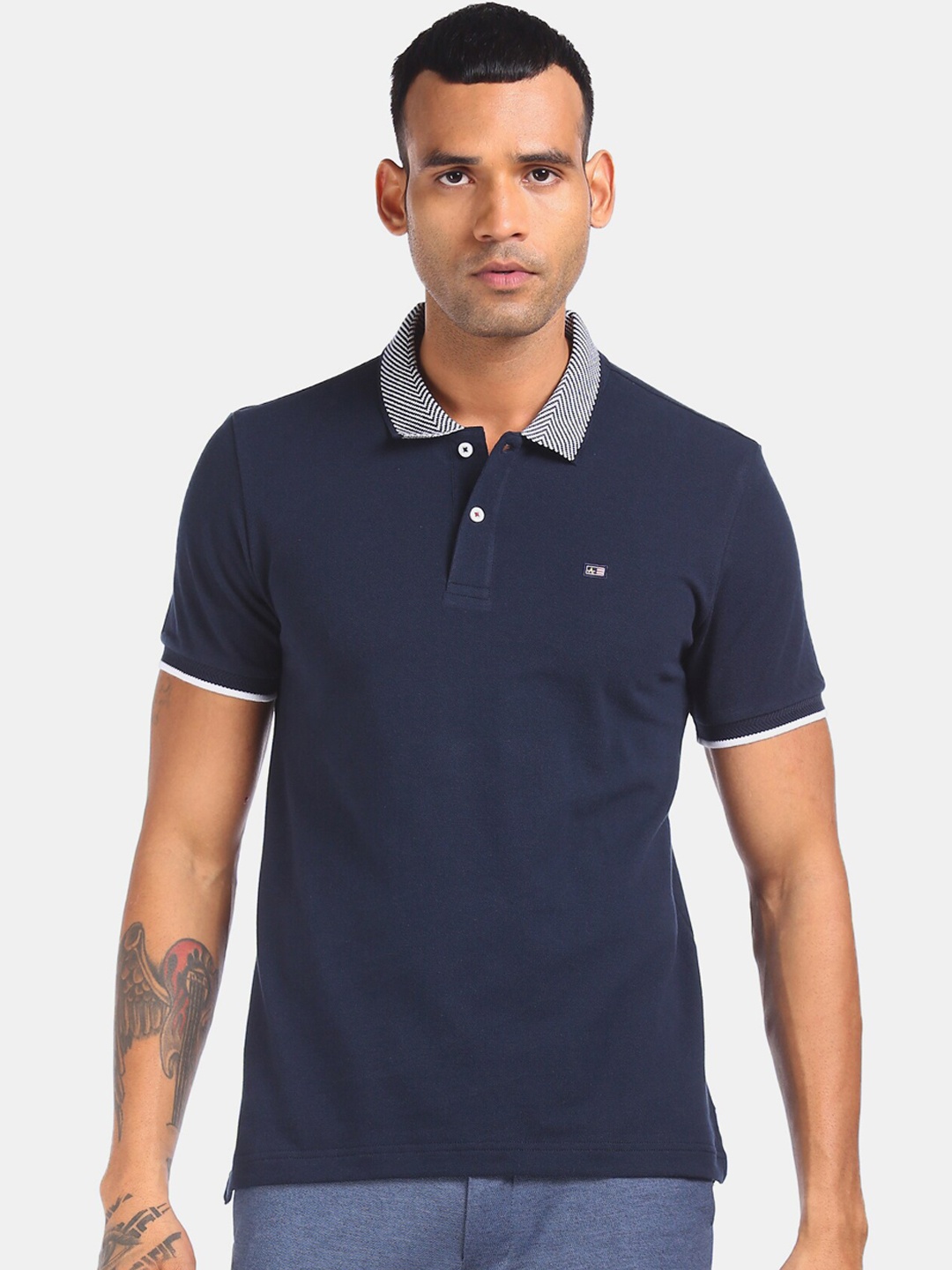 

Arrow Sport Men Blue Solid Polo Collar Pure Cotton T-shirt