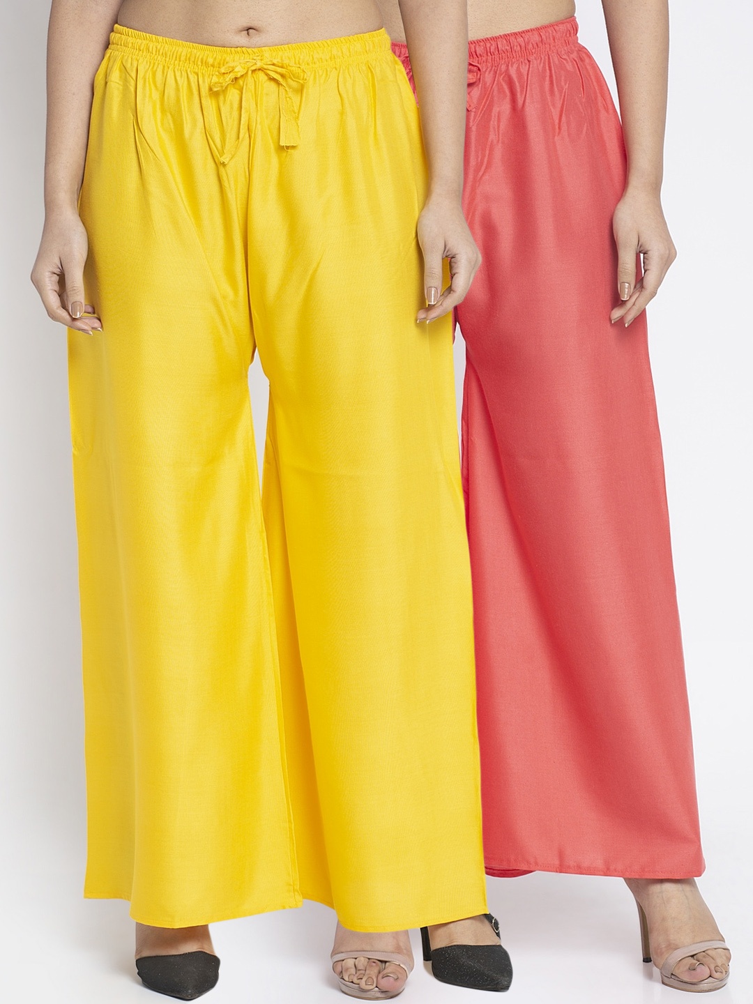 

GRACIT Women Pack of 2 Solid Wide Leg Palazzos, Yellow