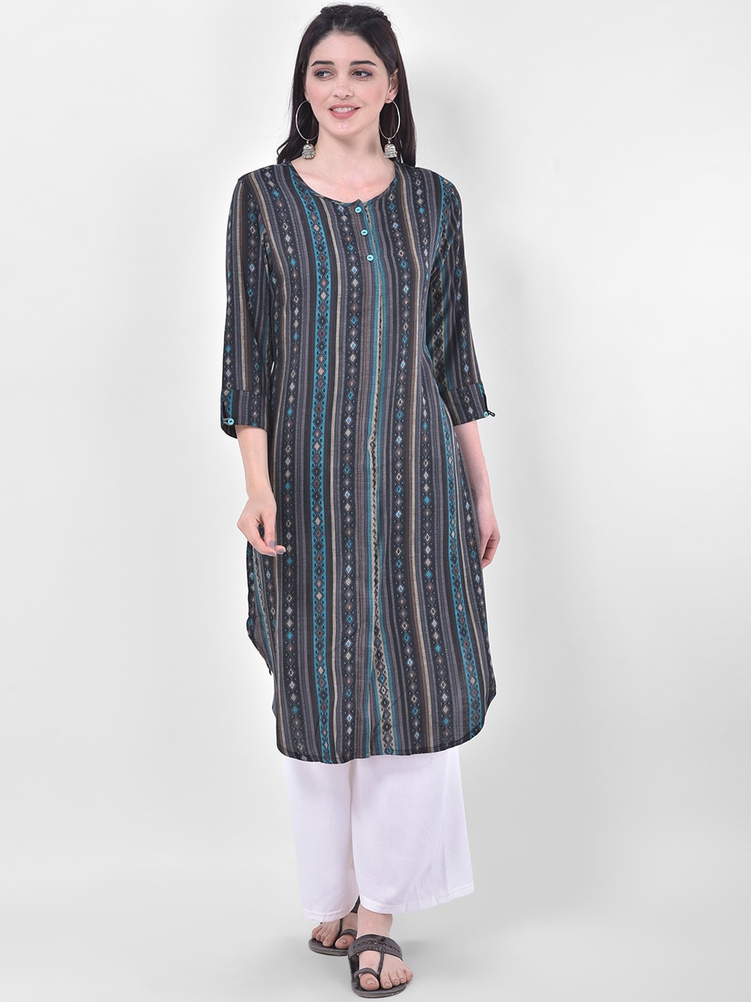 

Span Women Black Geometric Printed Kurta