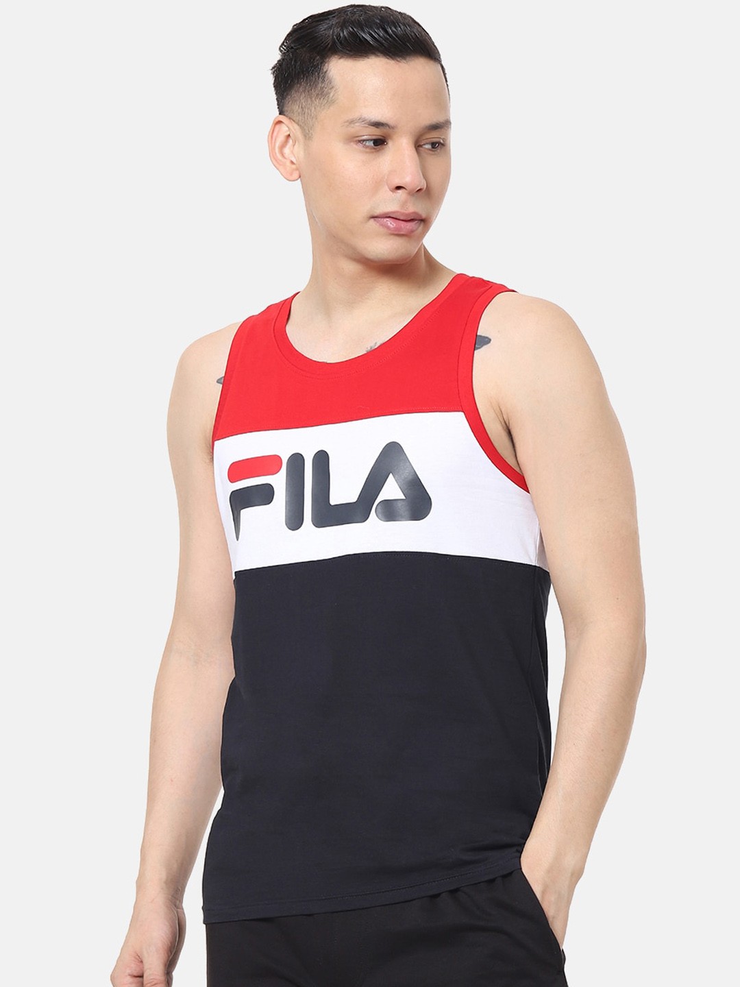 

FILA Men Red Printed Round Neck T-shirt