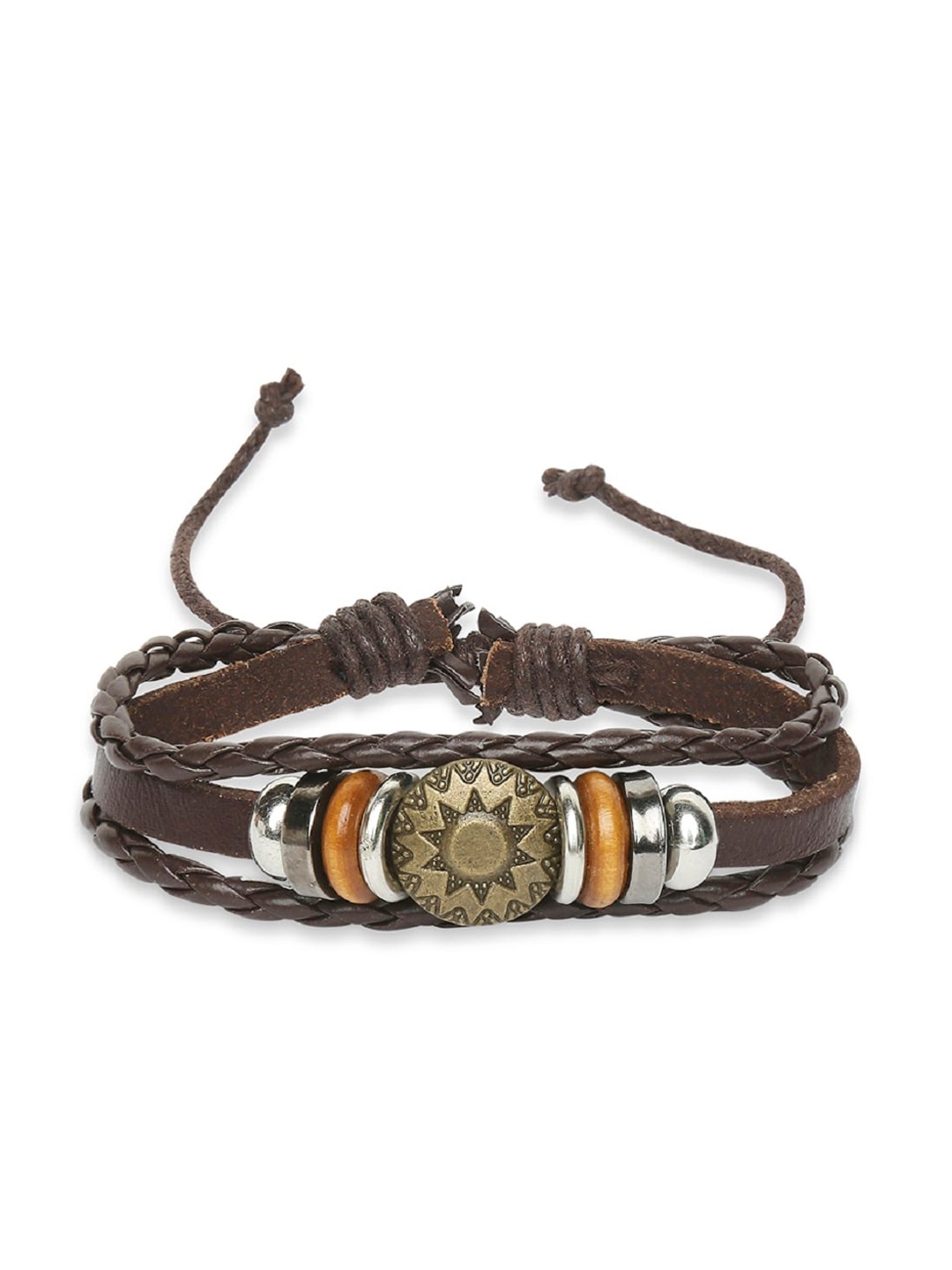 

OOMPH Men Brown & Mustard Leather Handcrafted Elasticated Bracelet