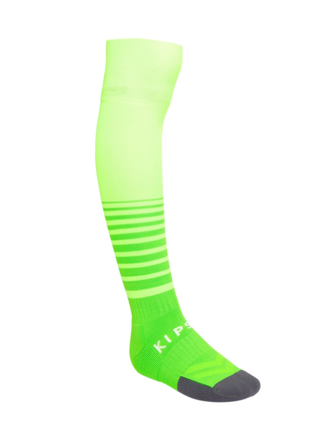 

Kipsta By Decathlon Kids Green & Grey Striped Above Knee-Length Football Socks F500