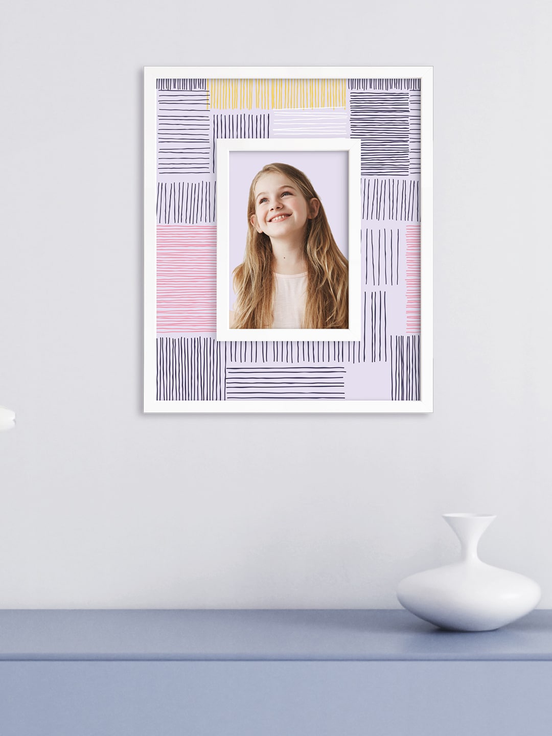 

RANDOM White & Pink Printed Wall Photo Frame