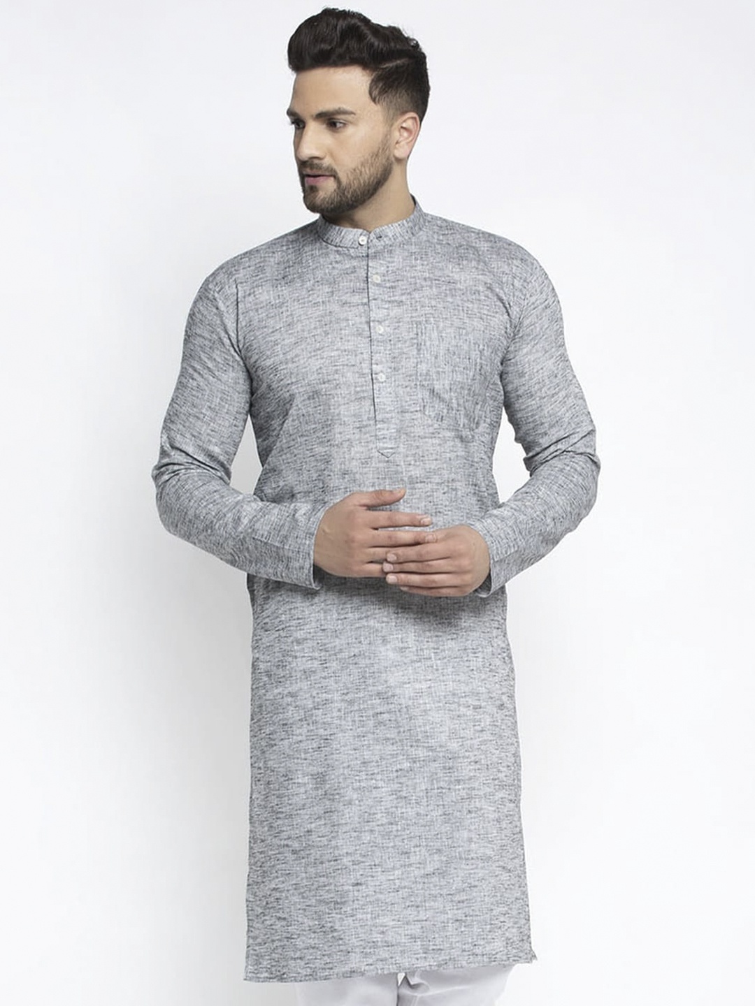 

Jompers Men Grey Mandarin Collar Kurta
