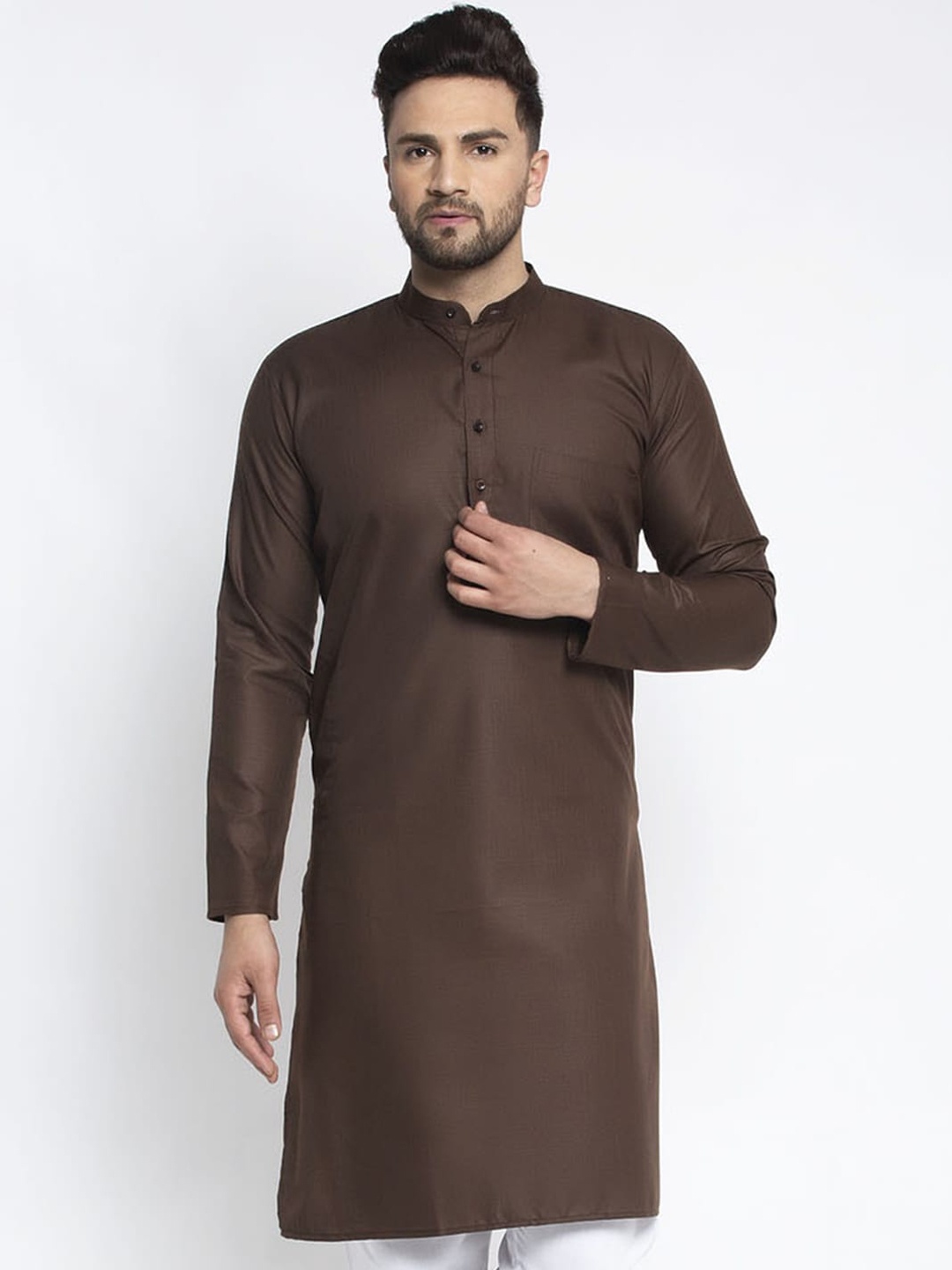 

Jompers Men Coffee Brown Solid Straight Kurta