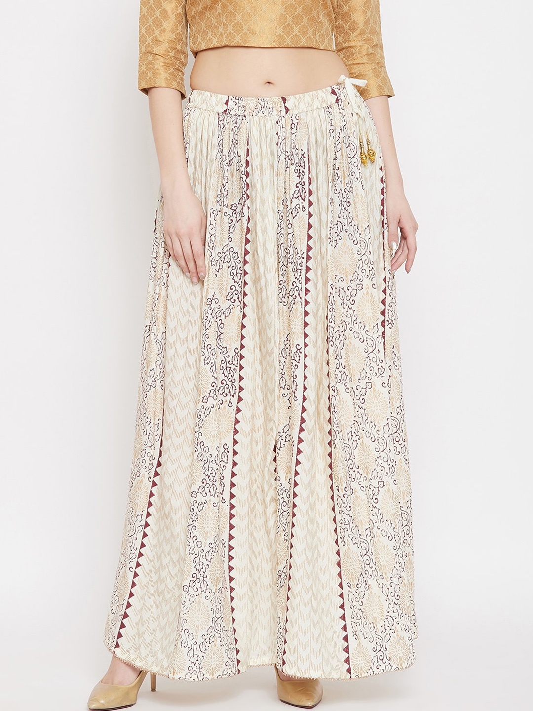 

Clora Creation Women Cream-Coloured & Brown Printed Flared Maxi Skirt
