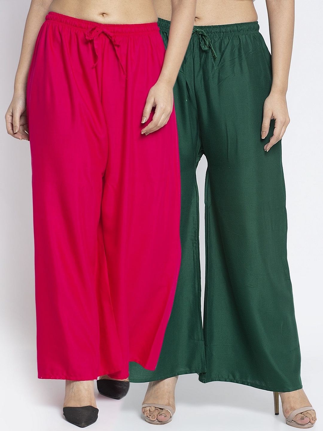

GRACIT Women Pink & Green Set of 2 Solid Wide Leg Palazzos