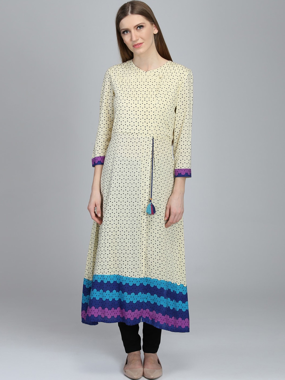 

DODO & MOA Women Cream-Coloured Geometric Printed Kurta