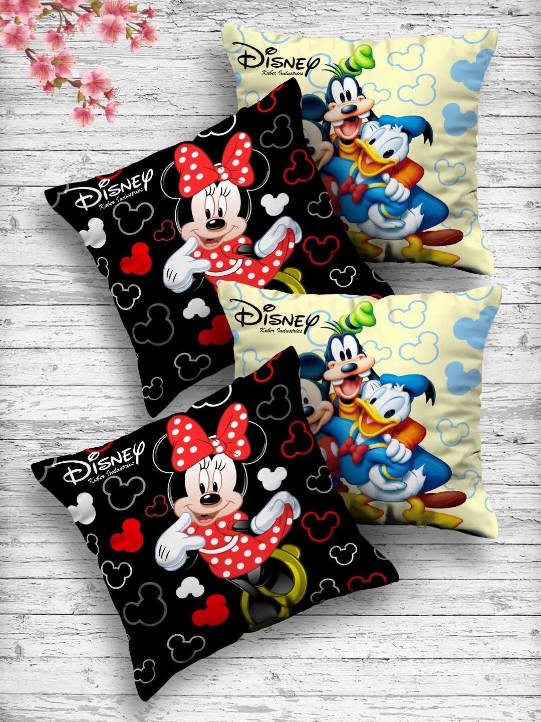 

Kuber Industries Set Of 4 Disney Printed Reversible Cushions, Black