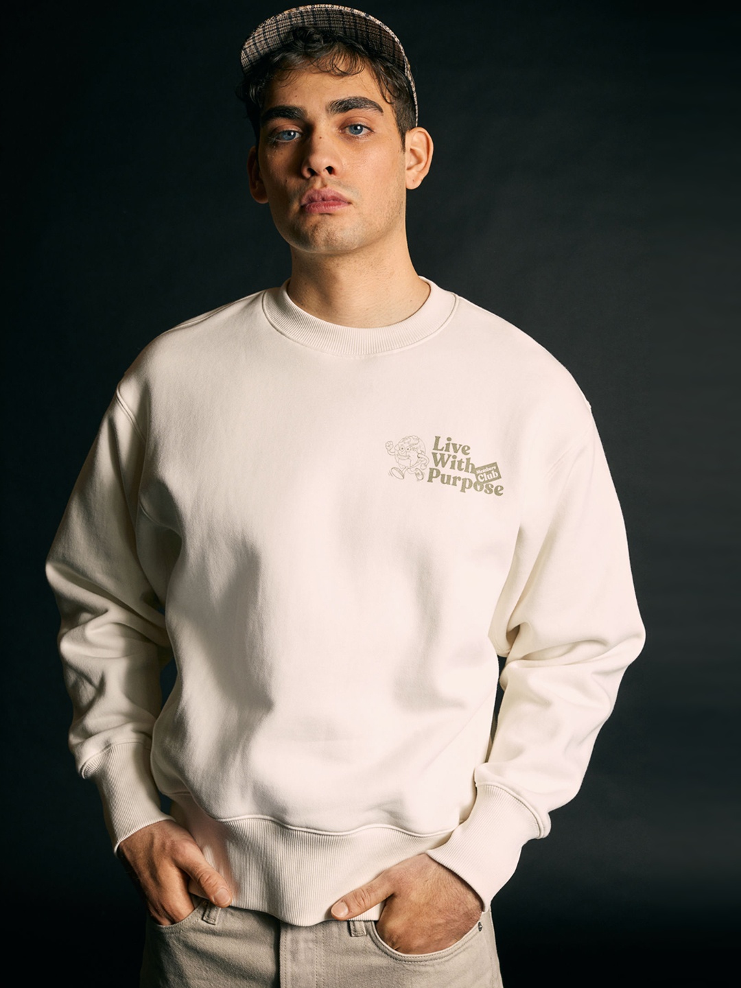 

H&M Men White & Grey Pure Cotton Printed Sustainable Sweatshirt
