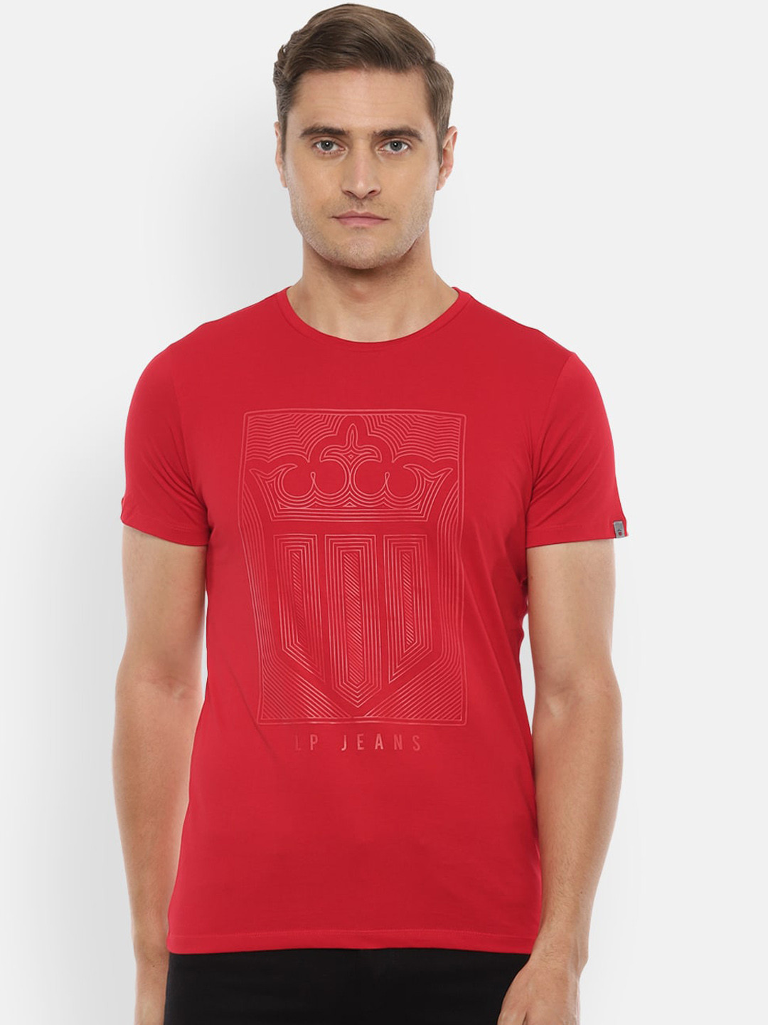 

Louis Philippe Jeans Men Red Printed Round Neck T-shirt