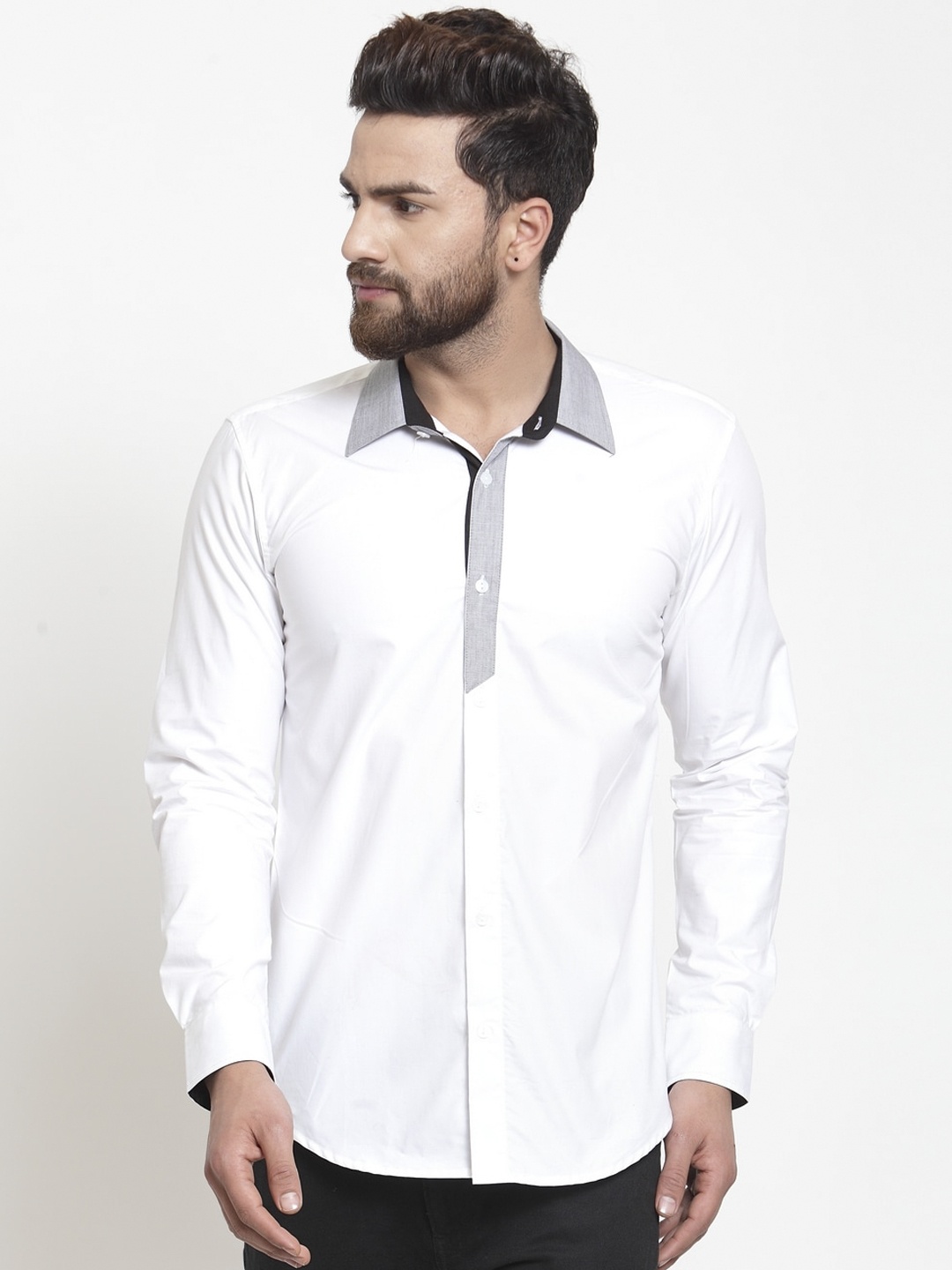 Purple State Men White Slim Fit Solid Casual Shirt