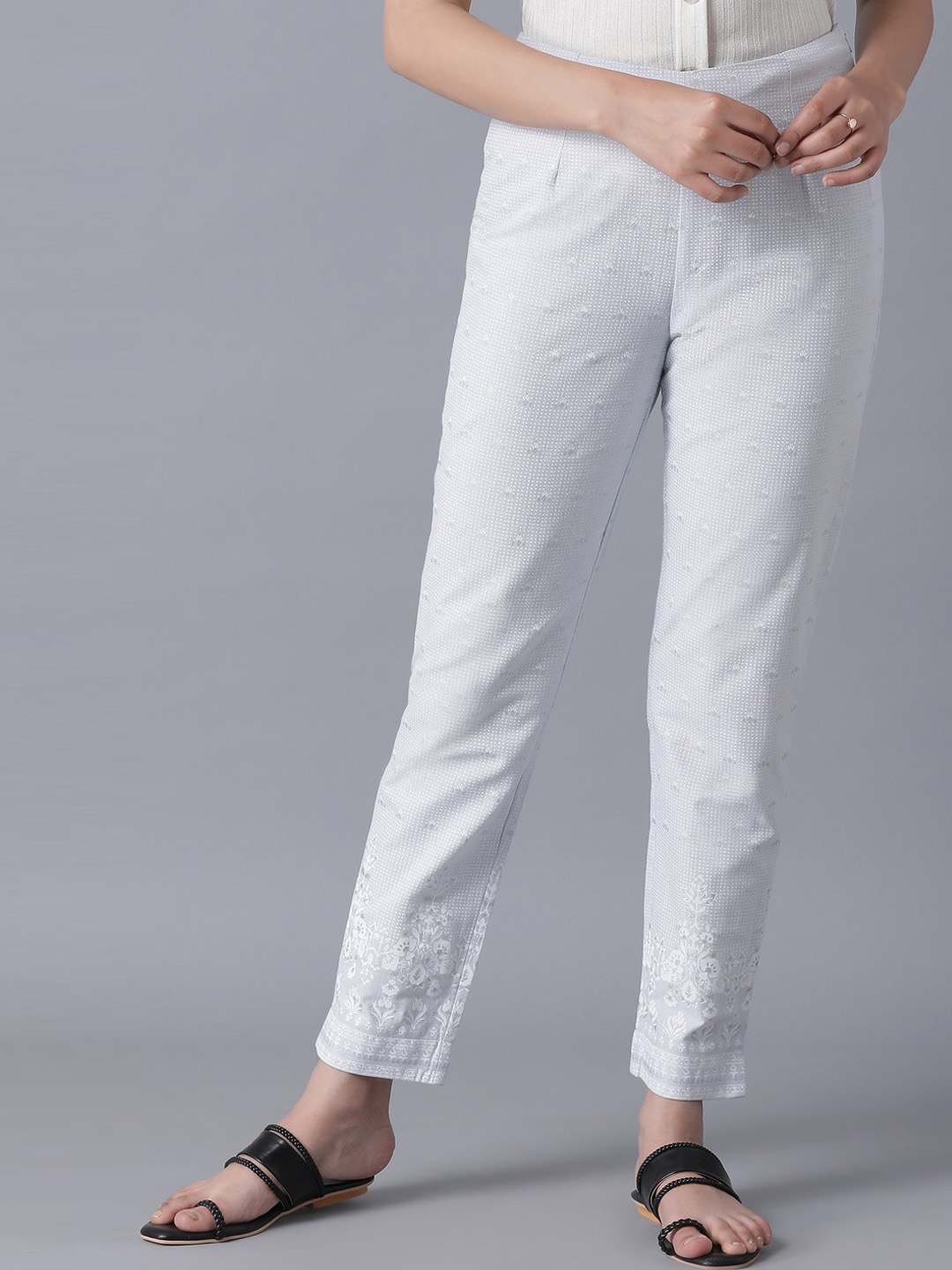 

W Women Blue Slim Fit Self Design Trousers