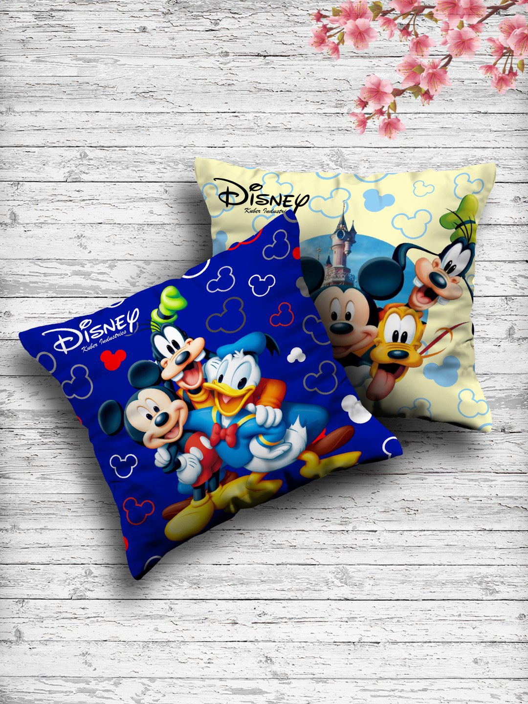 Kuber Industries Set Of 2 Both Side Disney Printed Reversible Cushions, Cream