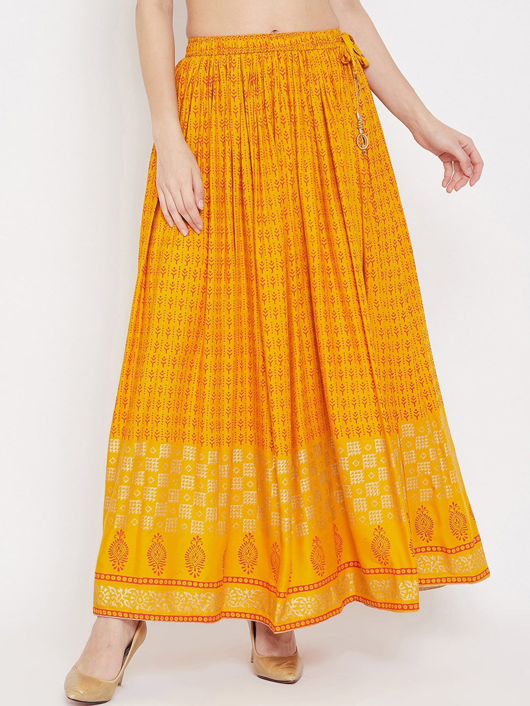 

Clora Creation Women Mustard-Yellow & Orange Printed Flared Maxi Skirt