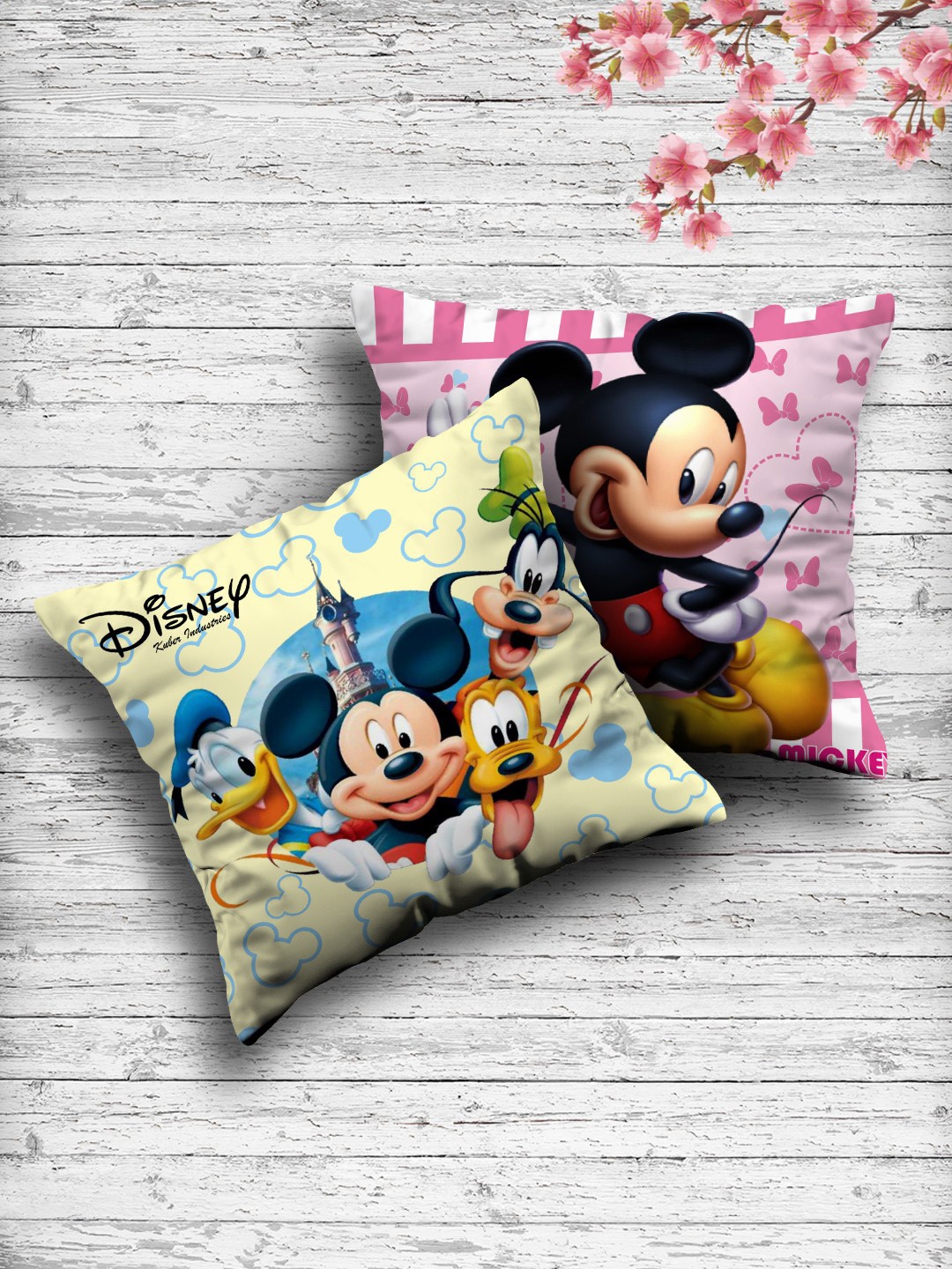 Kuber Industries Set Of 2 Disney Printed Reversible Cushions, Pink