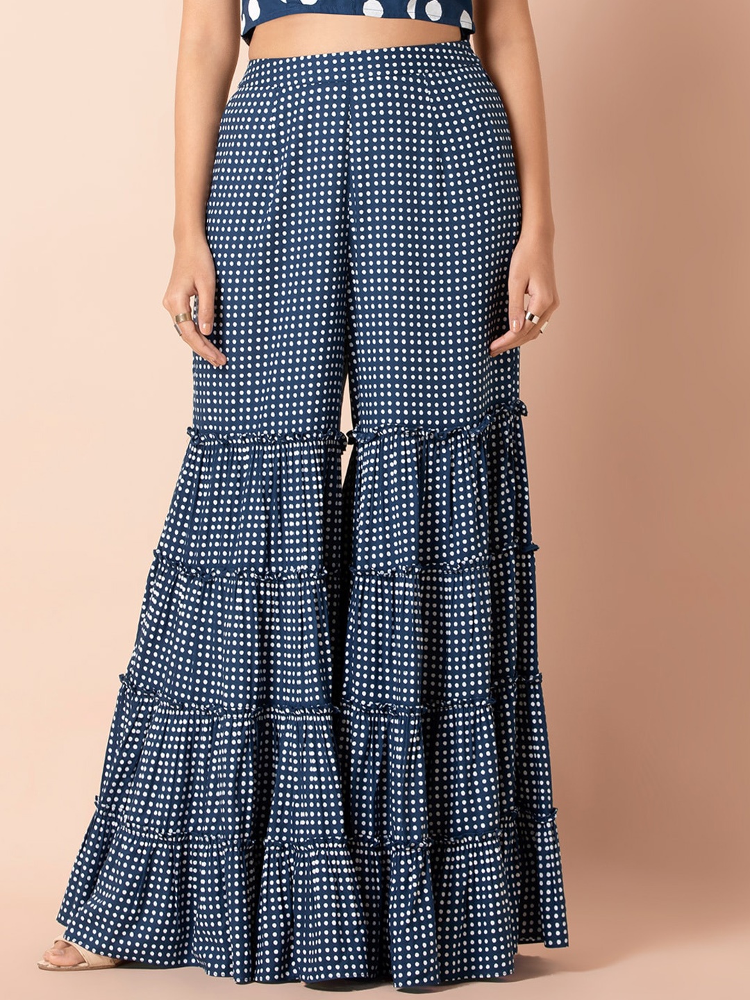 

INDYA Women Blue & White Printed Flared Palazzos