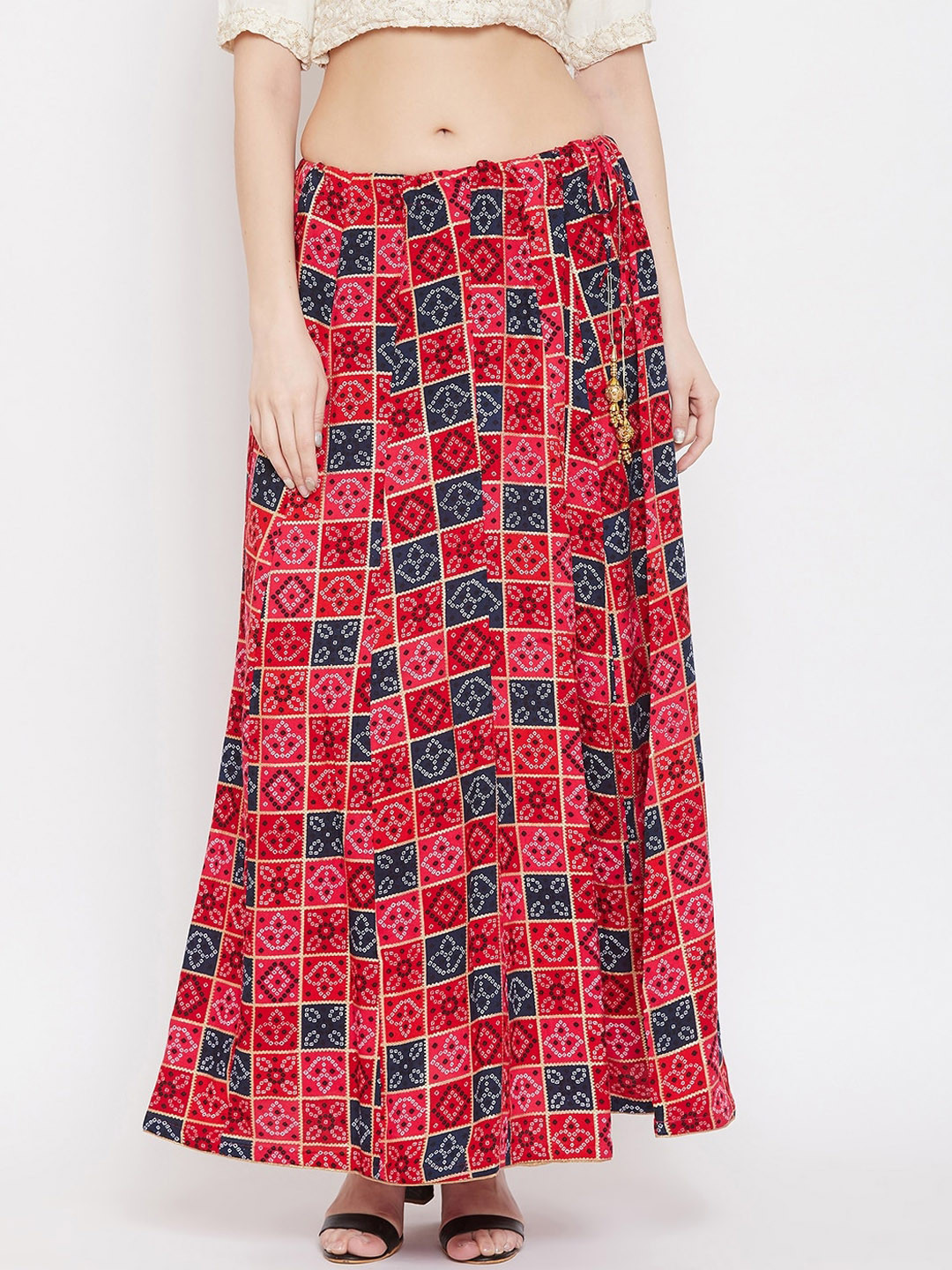 

Clora Creation Women Red & Black Printed Flared Maxi Skirt