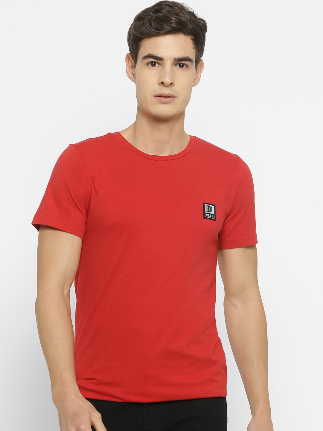 

FOREVER 21 Men Red Solid Round Neck T-shirt