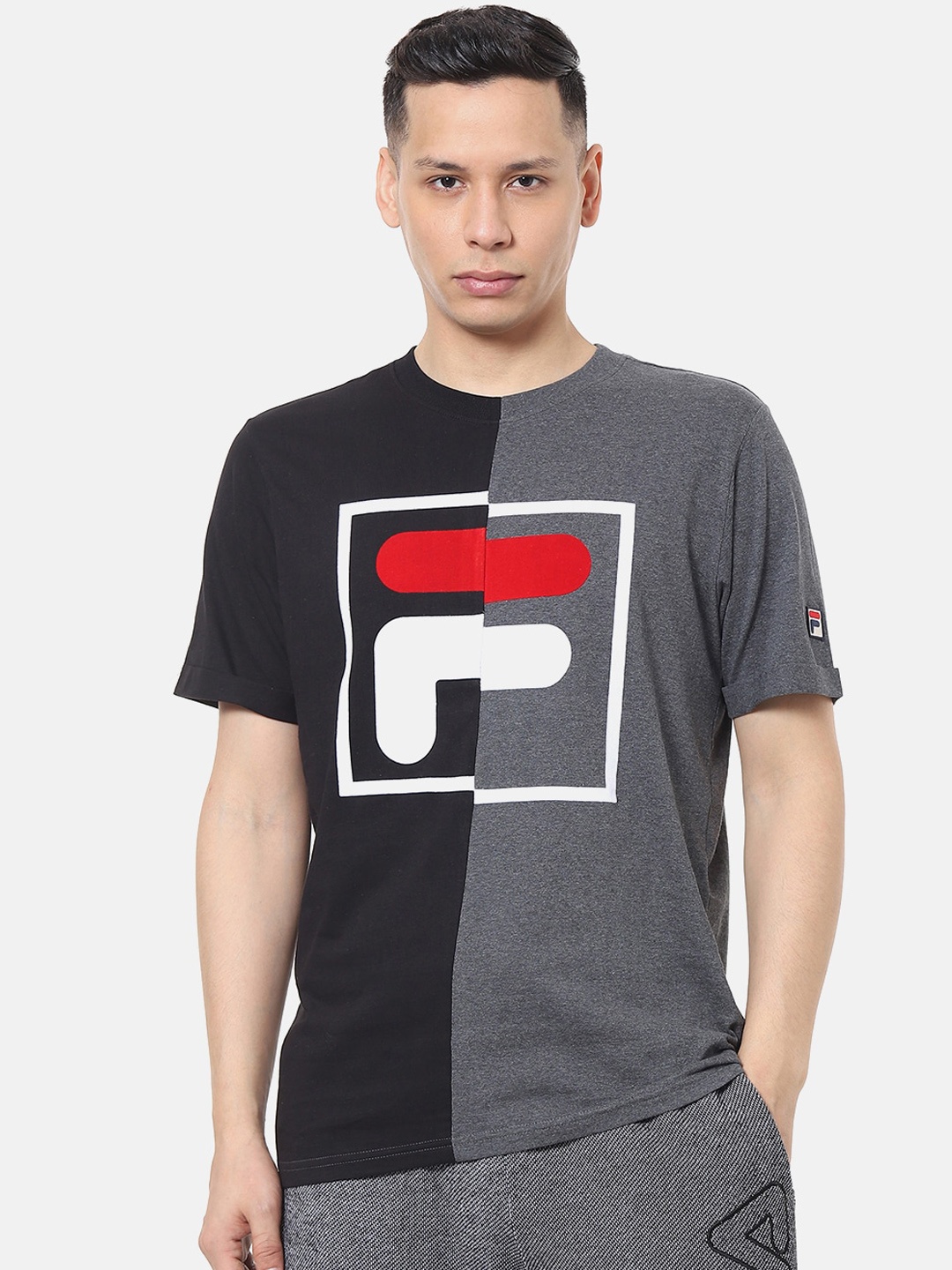 

FILA Men Black & Grey Brand Logo Printed Round Neck T-shirt