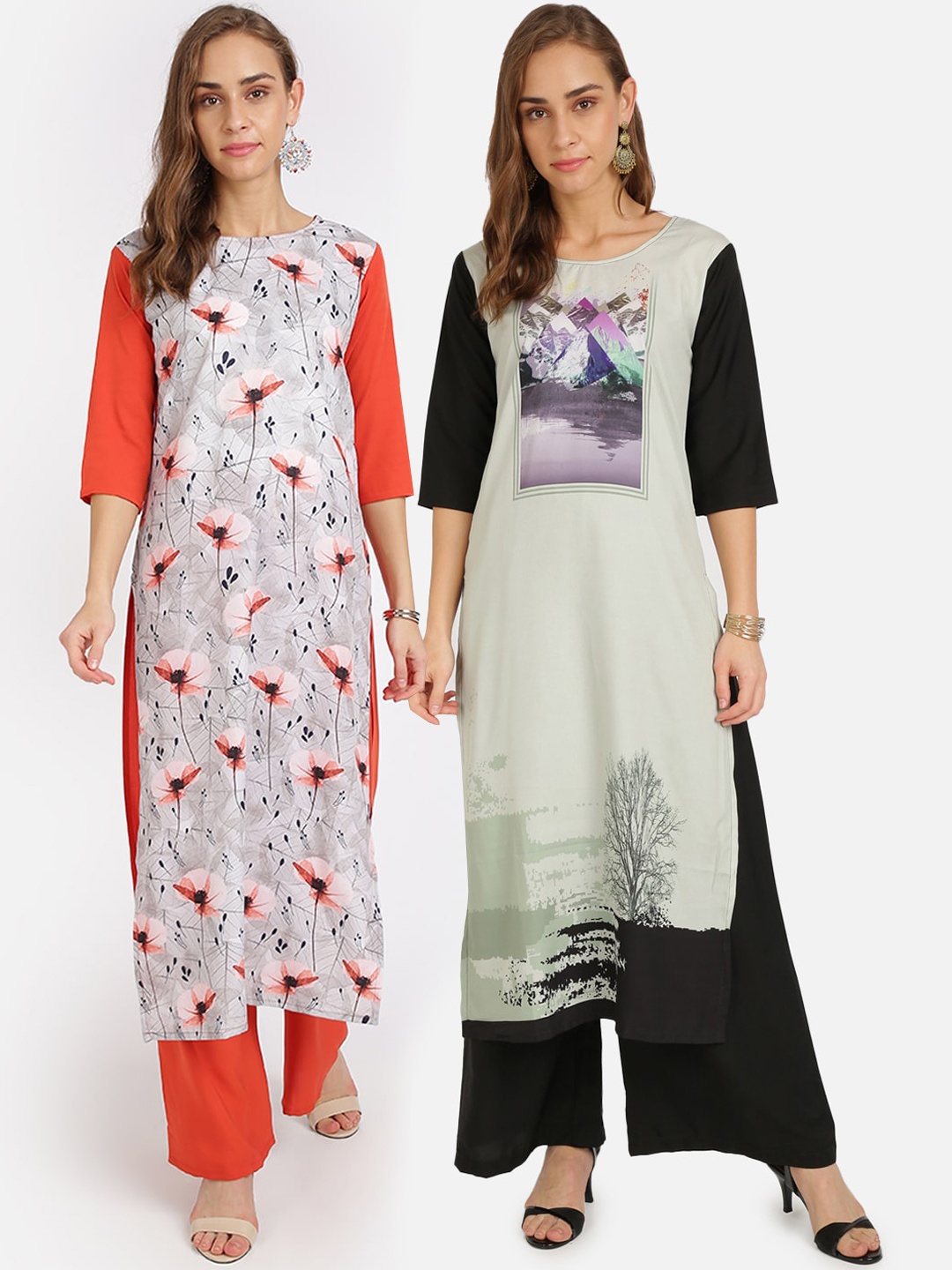 

Florence Women Multicoloured Set Of 2 Floral Printed Kurta with Palazzos, Multi